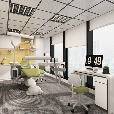  现代牙科诊室 医务室 医院门诊室su模型 