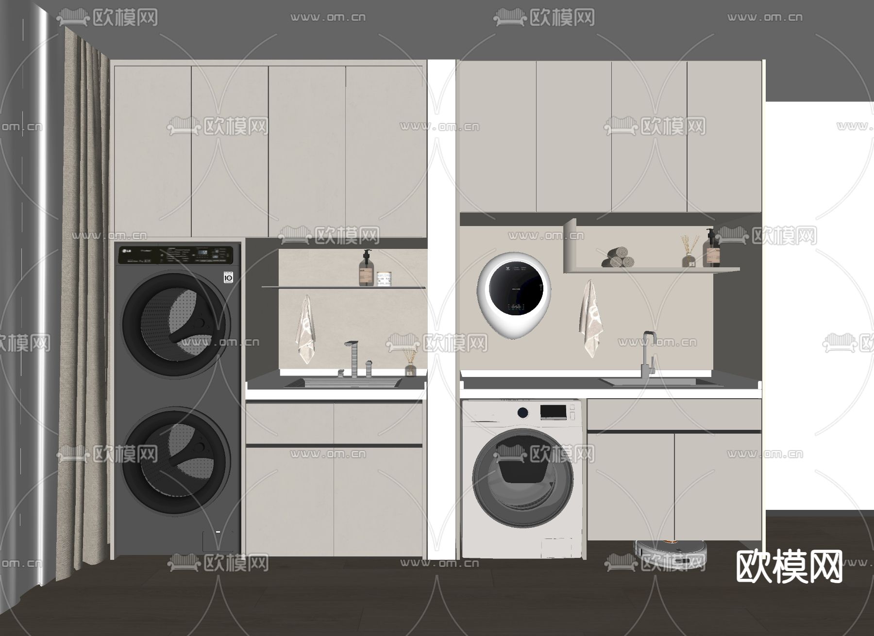 现代洗衣机柜su模型下载（渲染图2）