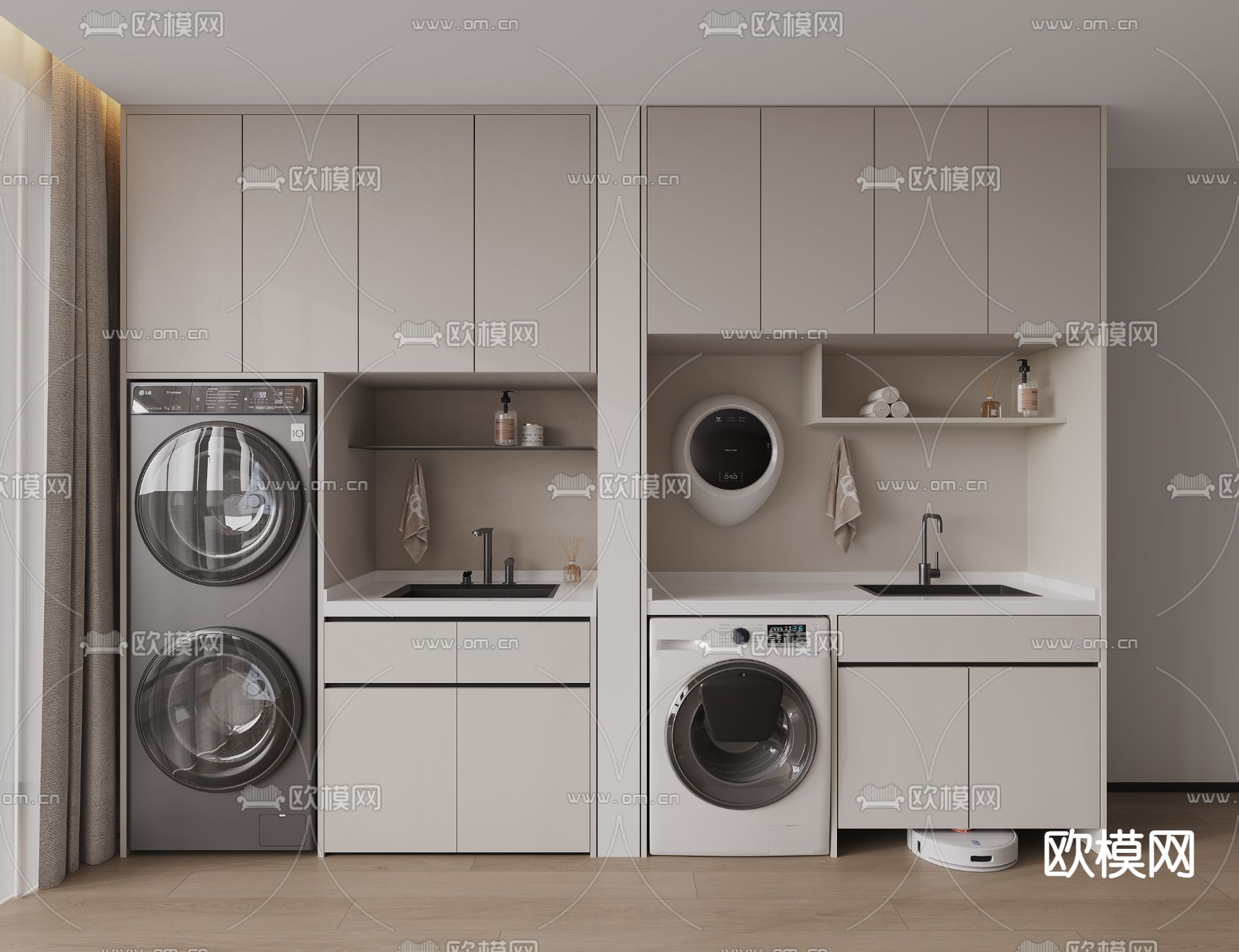 现代洗衣机柜su模型下载（渲染图1）