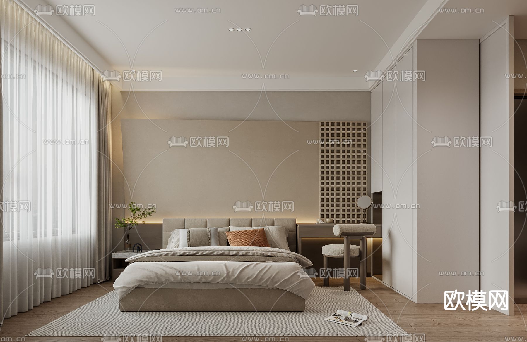现代卧室 主人房3d模型下载（渲染图1）