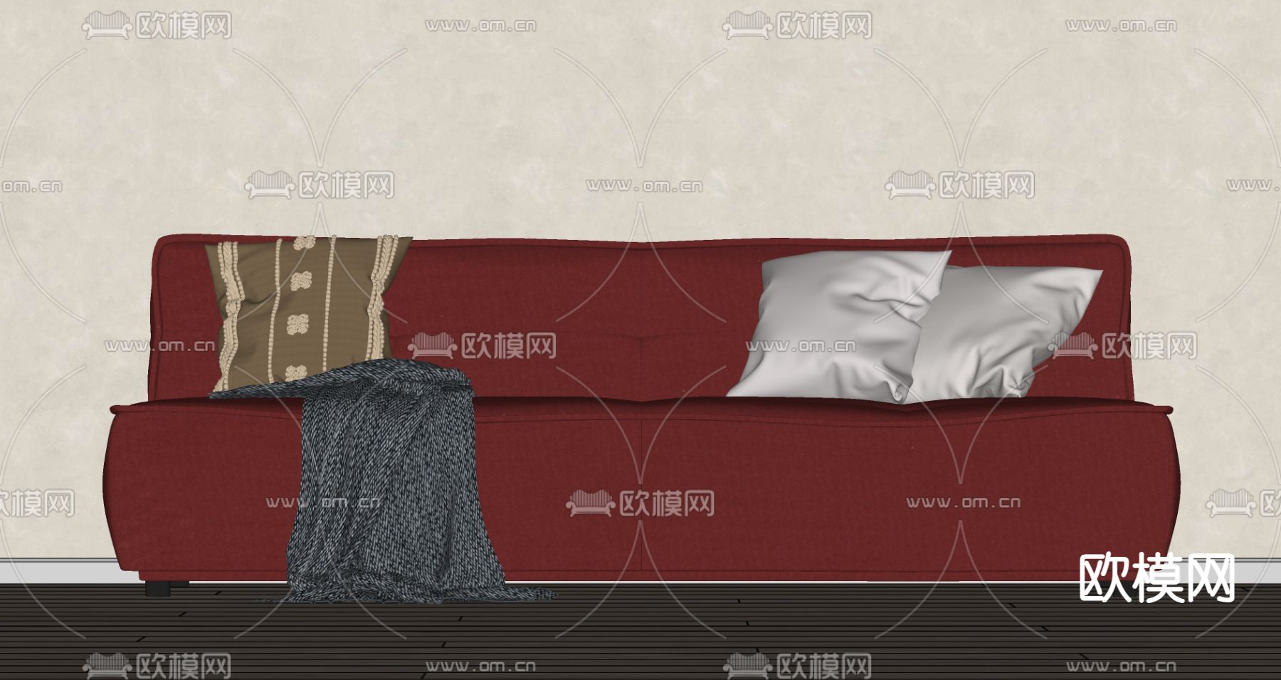 中古风双人沙发su模型下载（渲染图2）