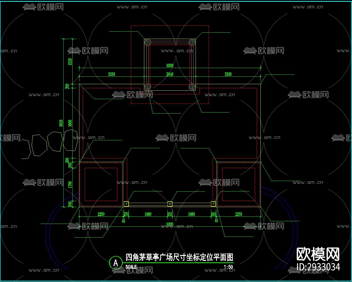 四角茅草亭cad施工图下载（渲染图1）