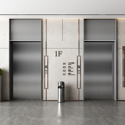  办公电梯厅su模型 