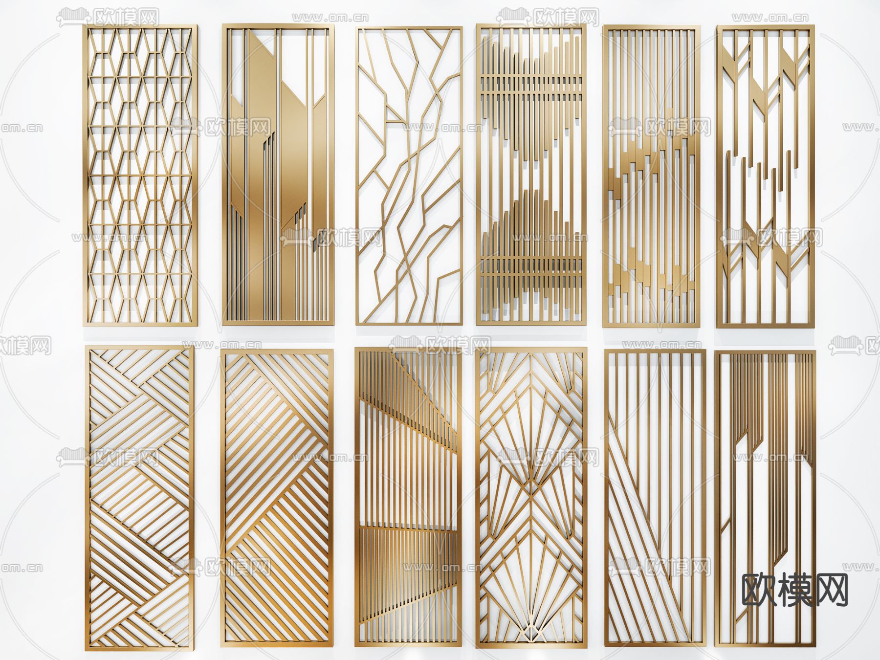 轻奢屏风 镂空隔断3d模型下载