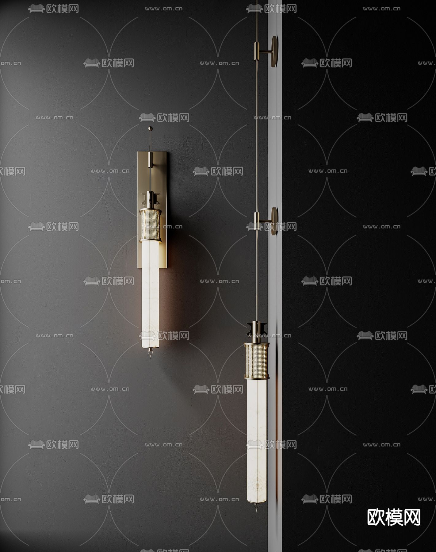 新中式壁灯su模型下载（渲染图1）