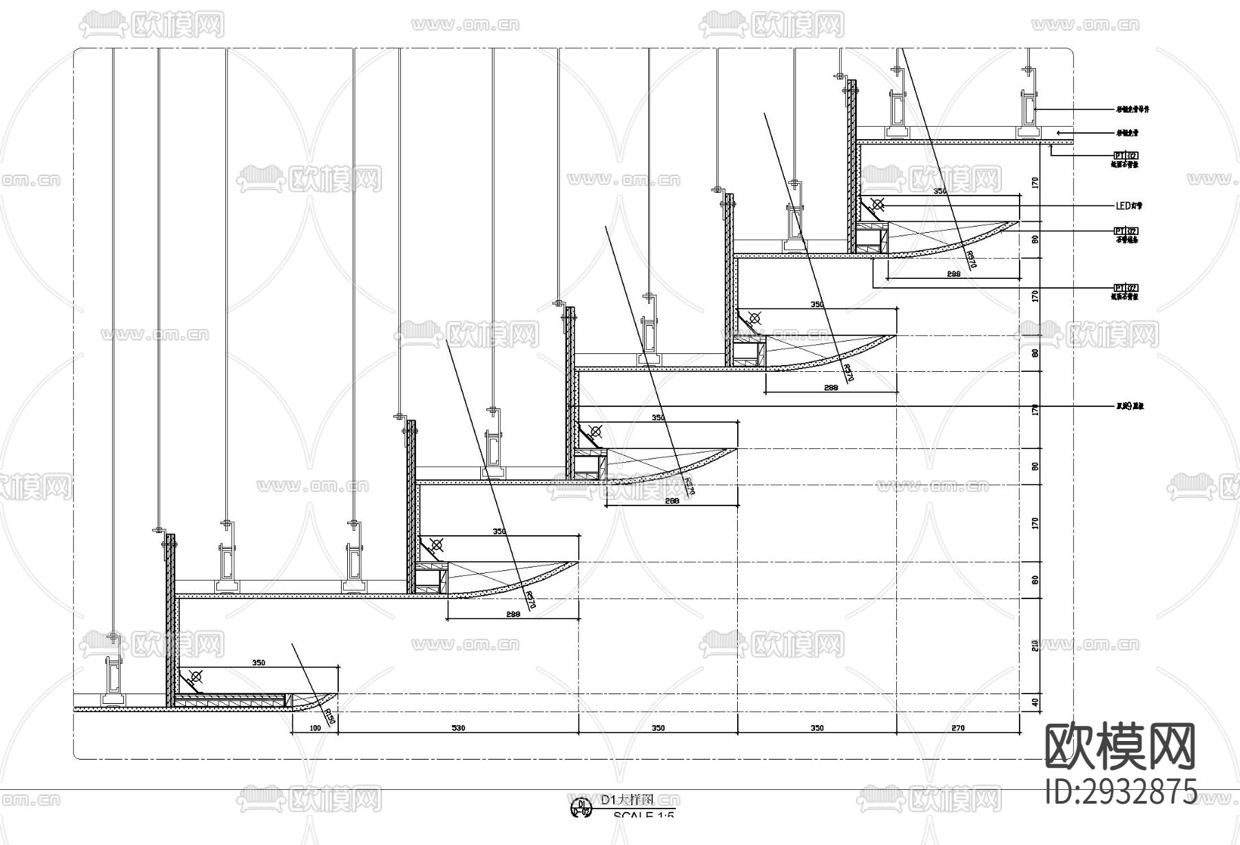 圆形叠级吊顶 吊顶详图 叠级吊顶详图 圆形吊顶cad大样图下载（渲染图1）