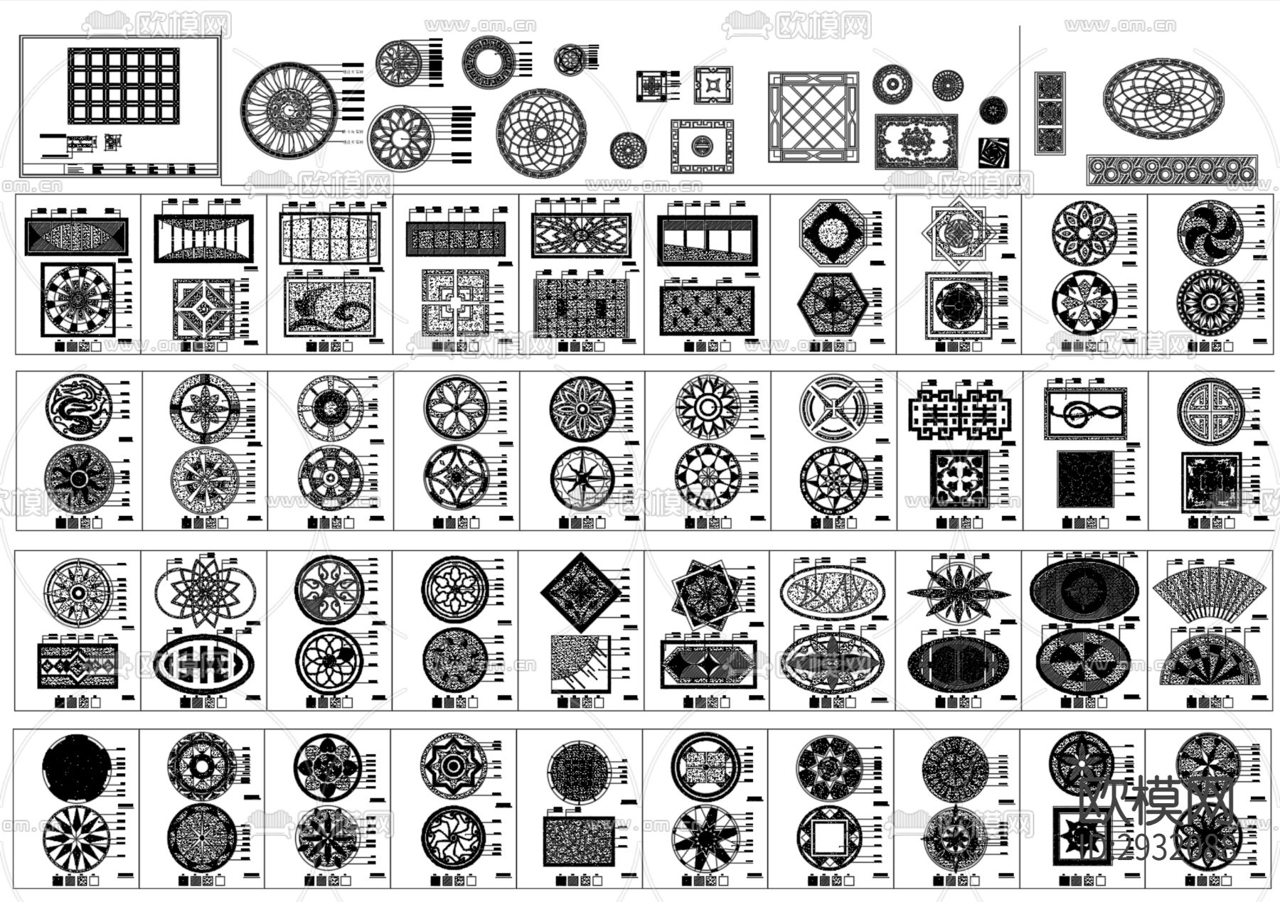 欧式拼花构件图块cad图库下载（渲染图2）