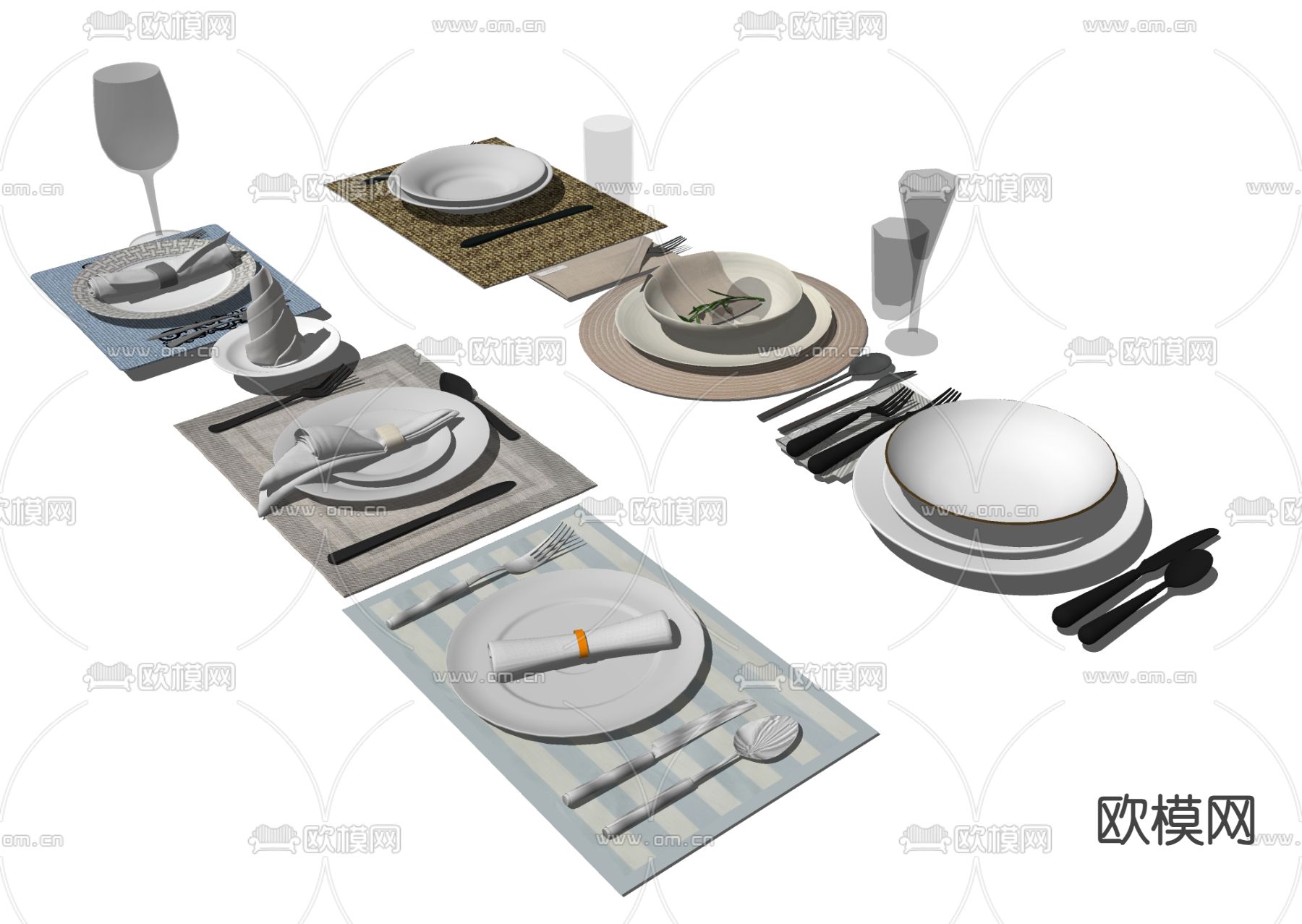 西式餐具 碟盘刀叉su模型下载（渲染图2）