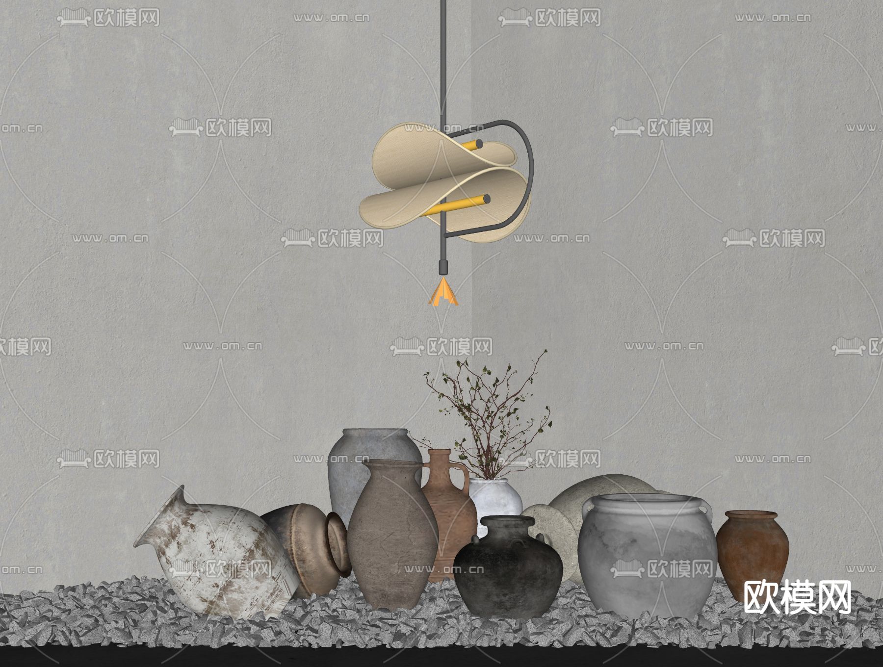 陶罐摆件 陶瓷器皿su模型下载（渲染图2）