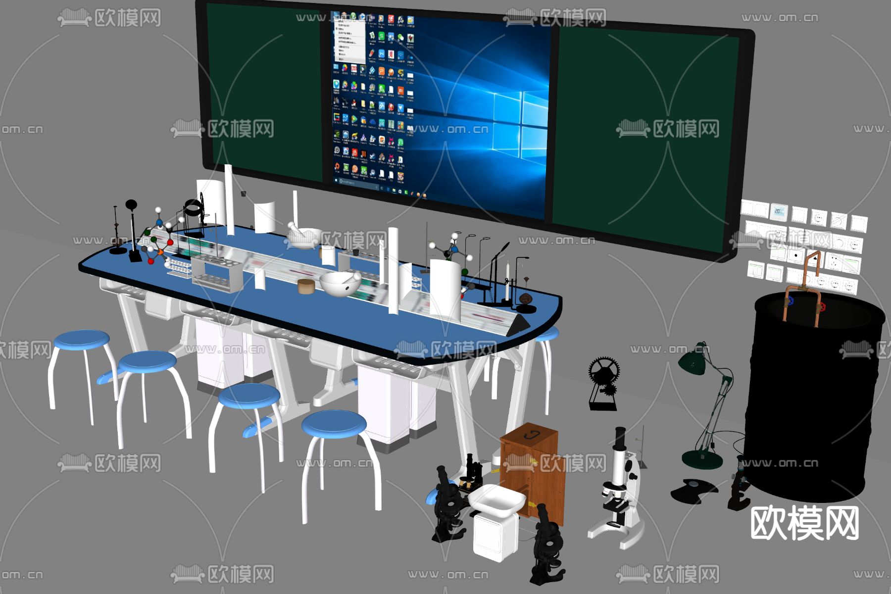 显微镜 玻璃烧杯 化学实验su模型下载（渲染图2）