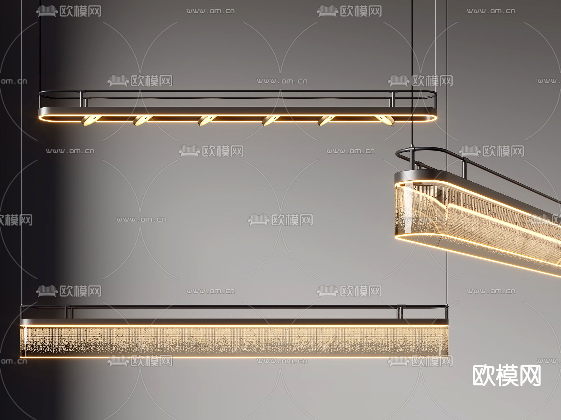 办公吊灯 长条吊灯3d模型下载