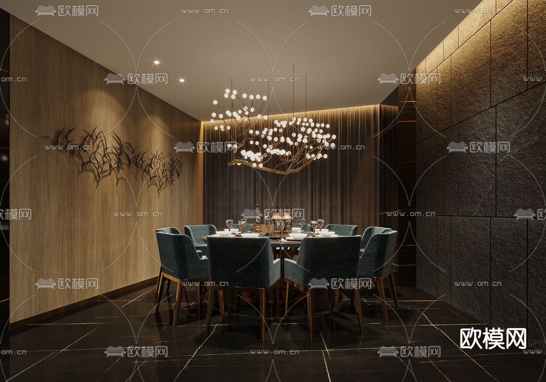 中餐厅包房 酒楼包间3d模型下载（渲染图1）