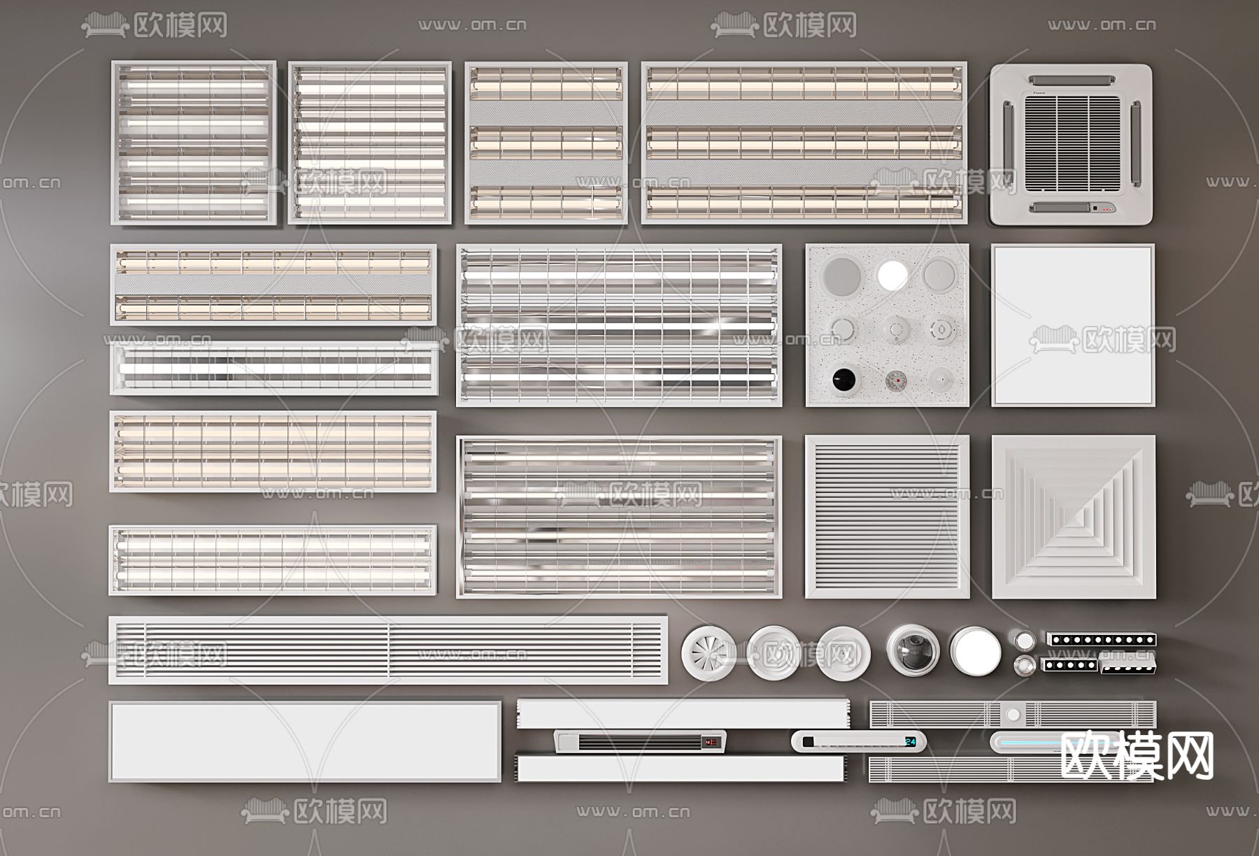 办公灯 格栅灯 空调出风口 中央空调 线性浴霸3d模型下载