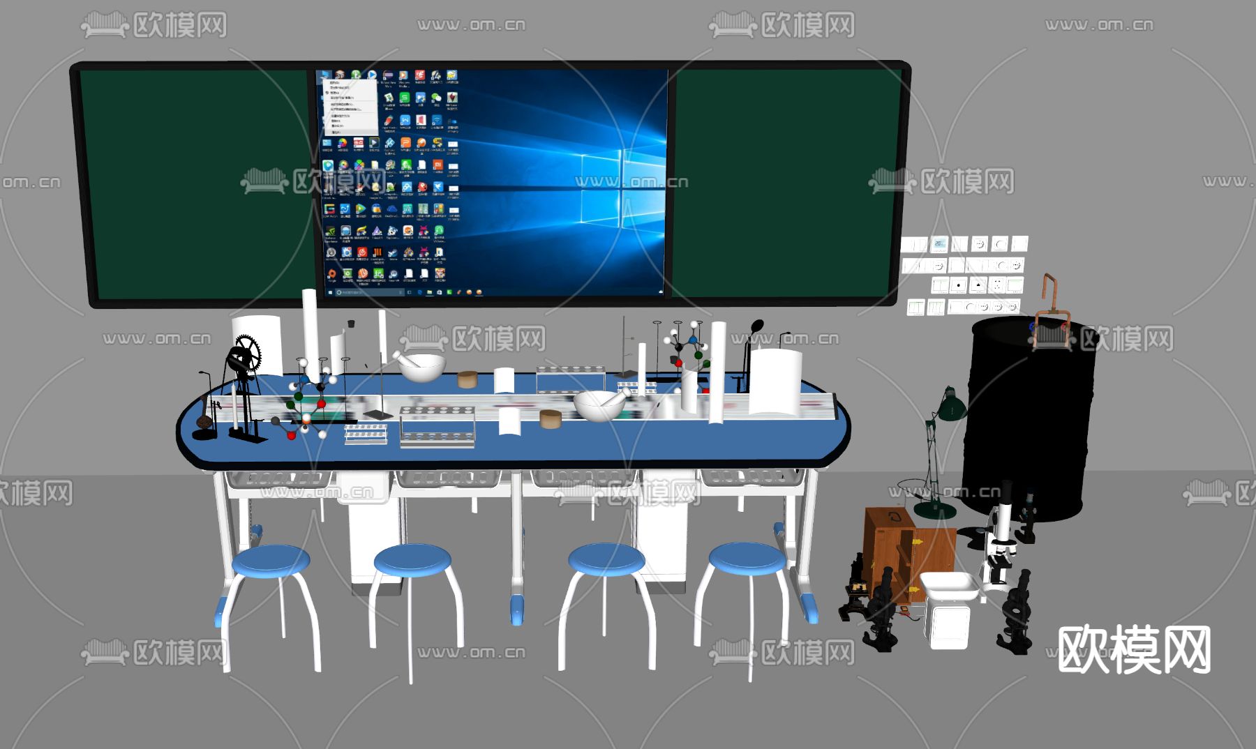 显微镜 玻璃烧杯 化学实验su模型下载（渲染图1）