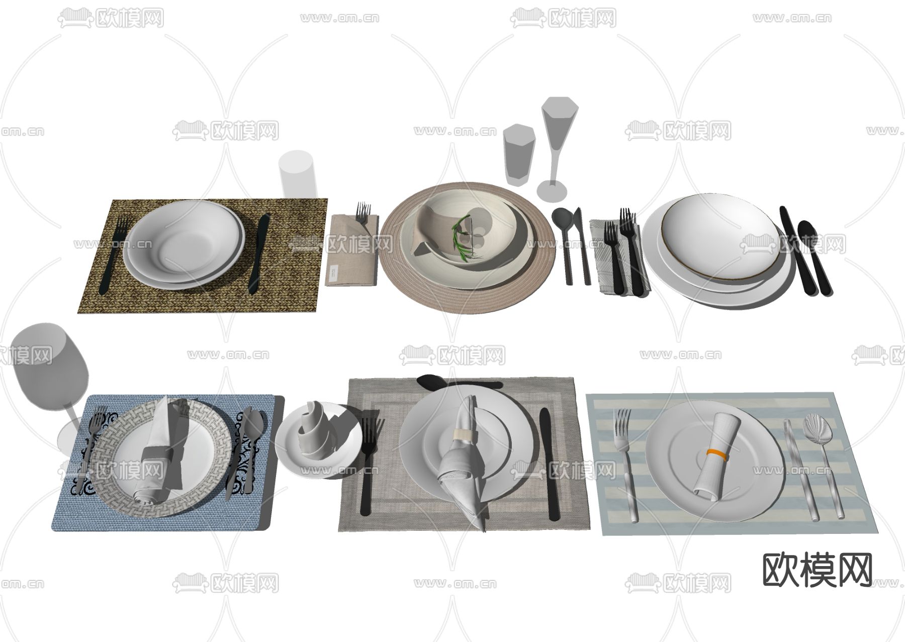 西式餐具 碟盘刀叉su模型下载（渲染图1）