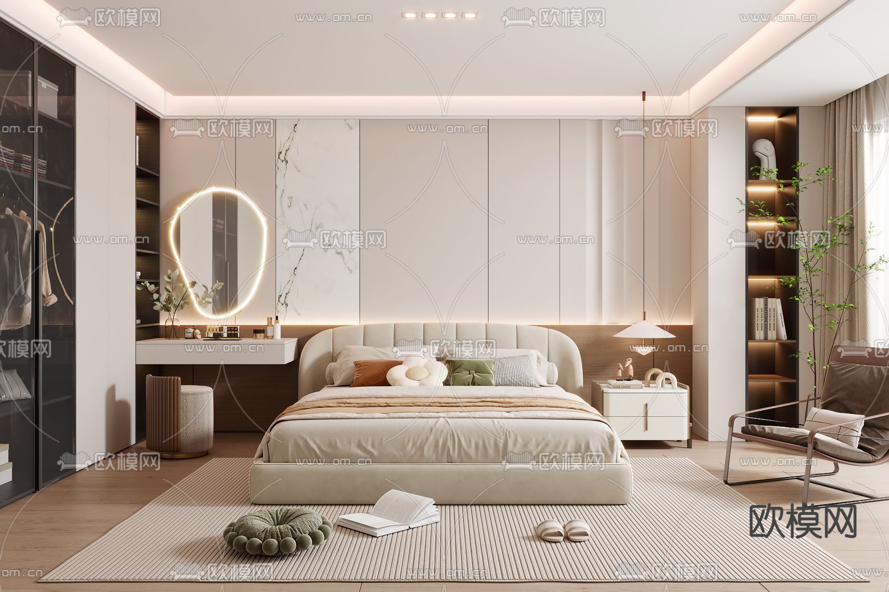 奶油风卧室 主卧 主人房3d模型下载