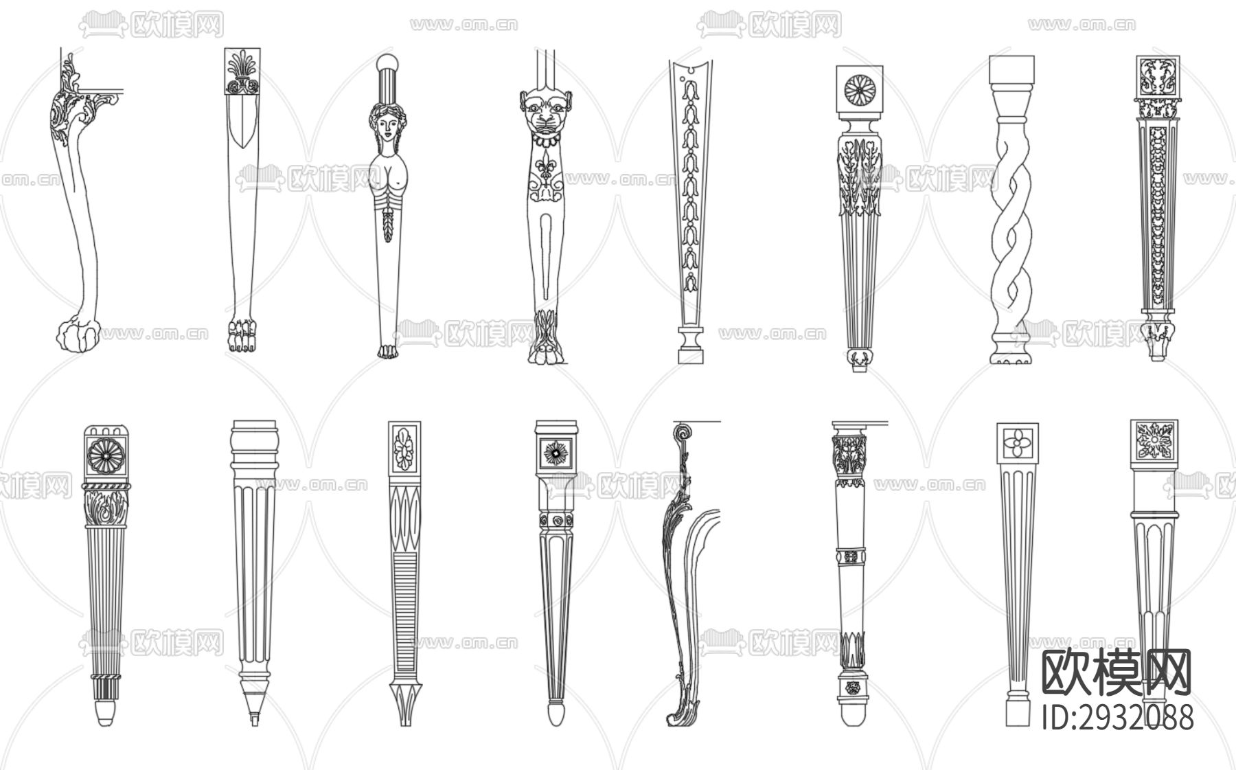 欧式拼花构件图块cad图库下载（渲染图1）