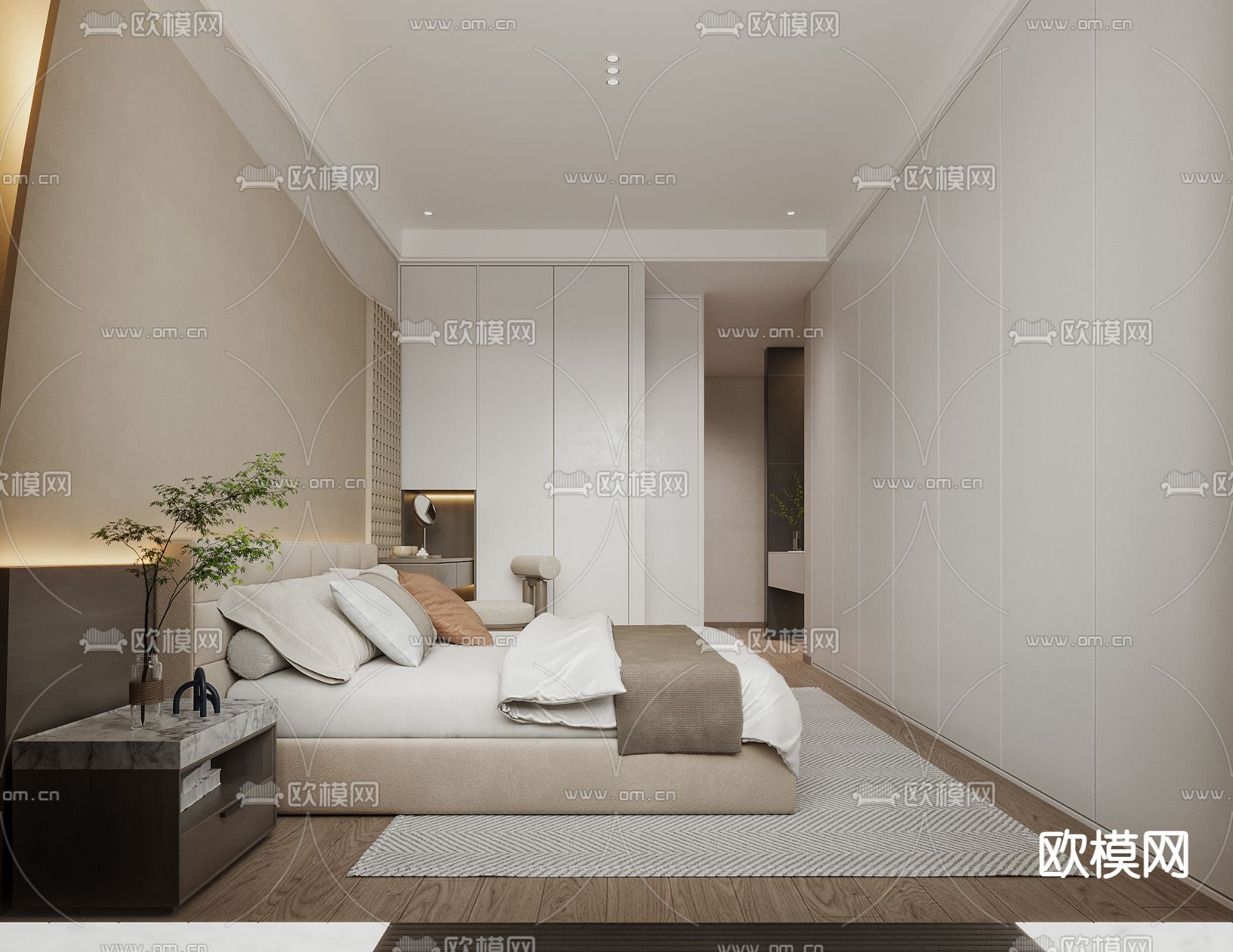 现代卧室 主人房3d模型下载（渲染图2）