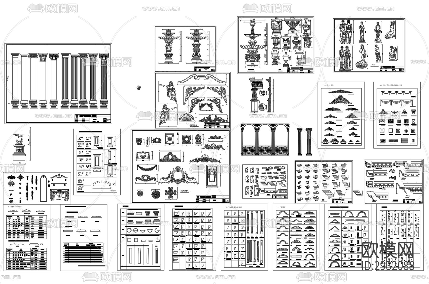 欧式拼花构件图块cad图库下载（渲染图5）