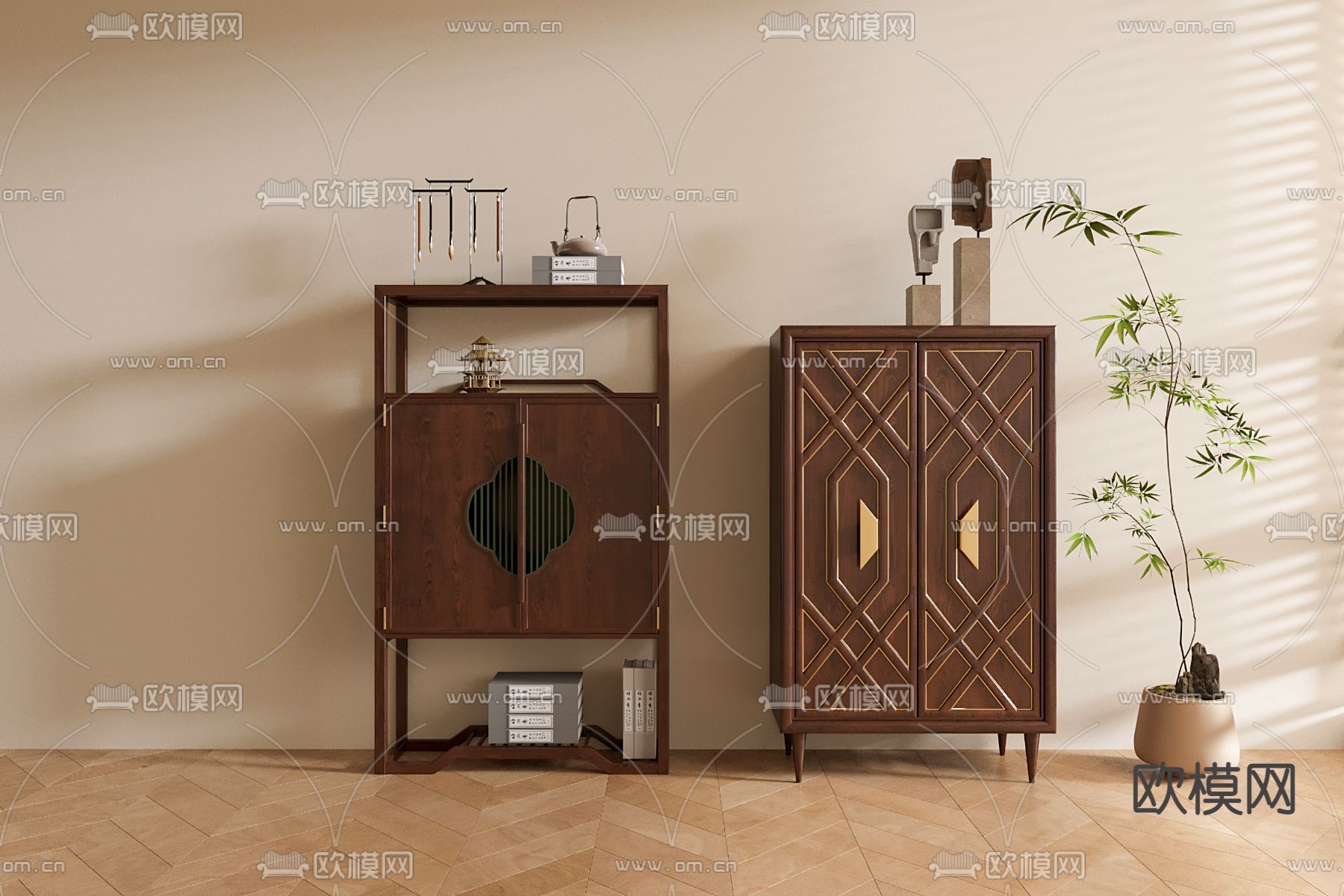 新中式端景柜 茶水柜 边柜3d模型下载