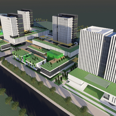  商业办公楼 产业园鸟瞰su模型 