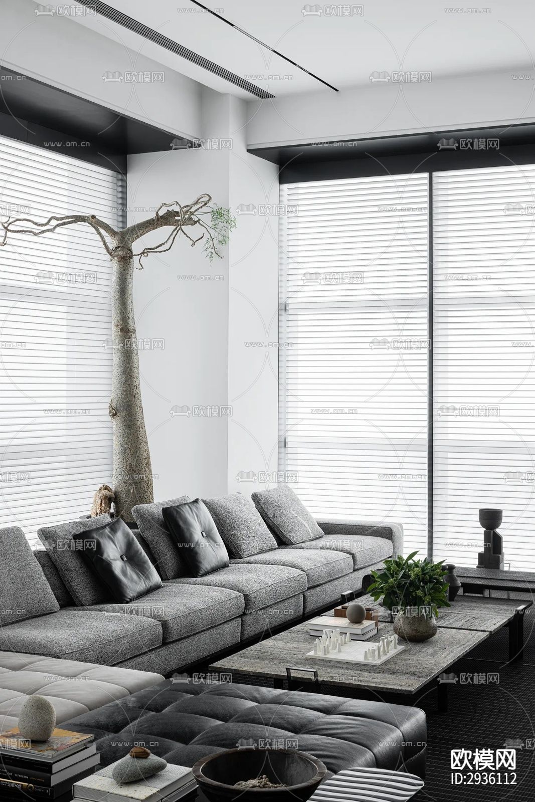 高级灰复式大平层下载（渲染图9）