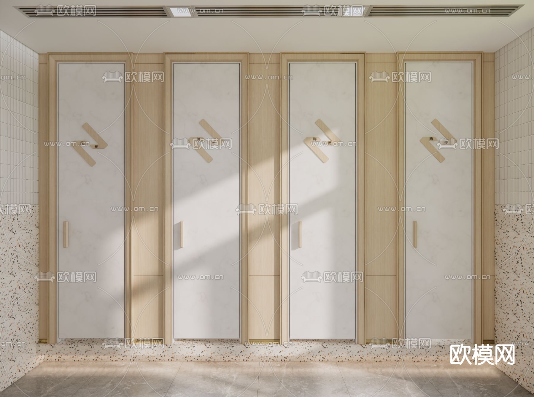 公共男卫生间su模型下载（渲染图3）