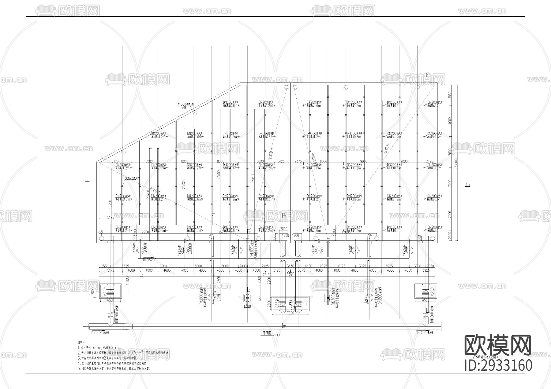 悦来水厂南输管道配套设施古木峰调节池工程cad施工图下载（渲染图3）