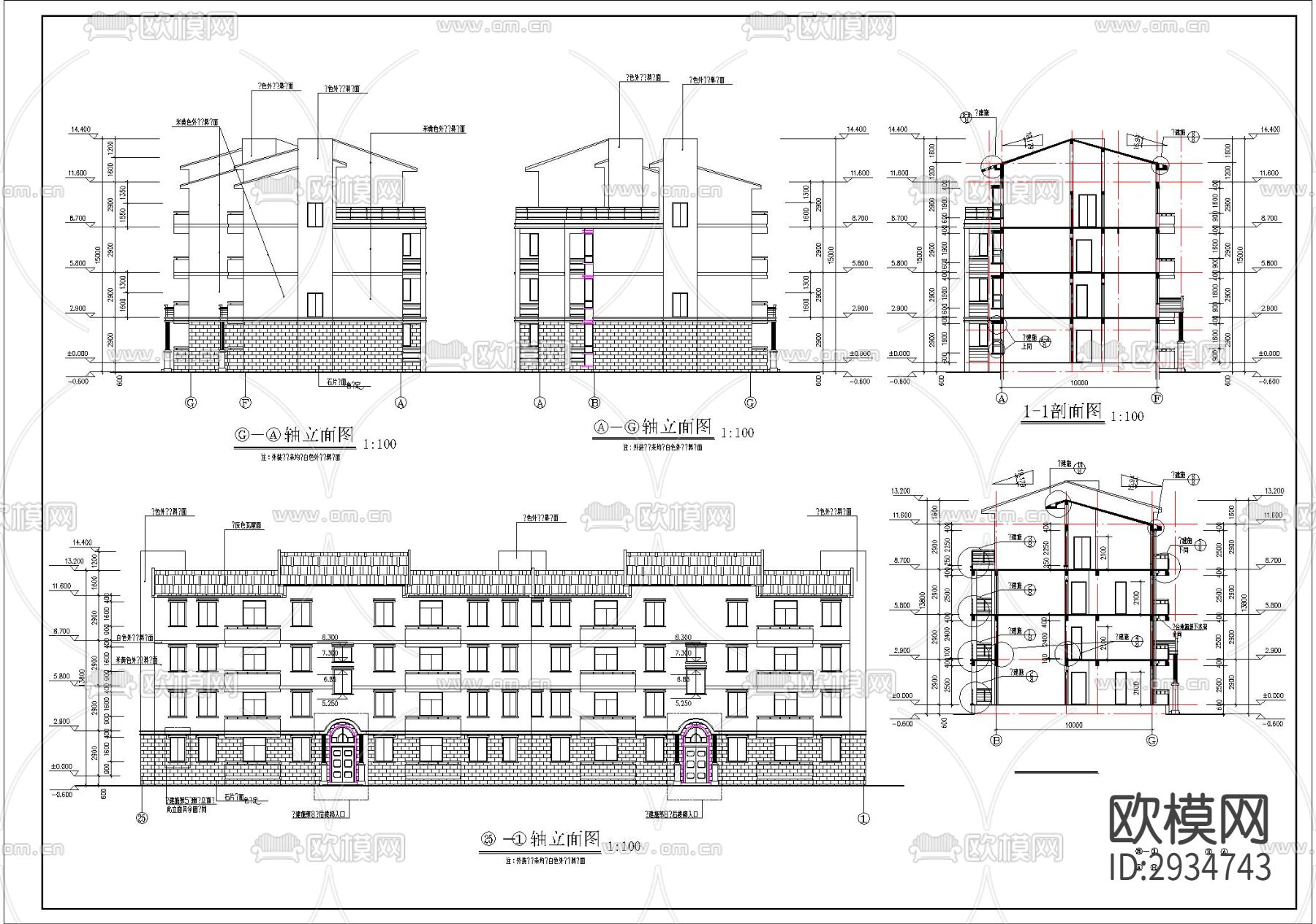 某小区多层住宅建筑cad施工图下载（渲染图3）