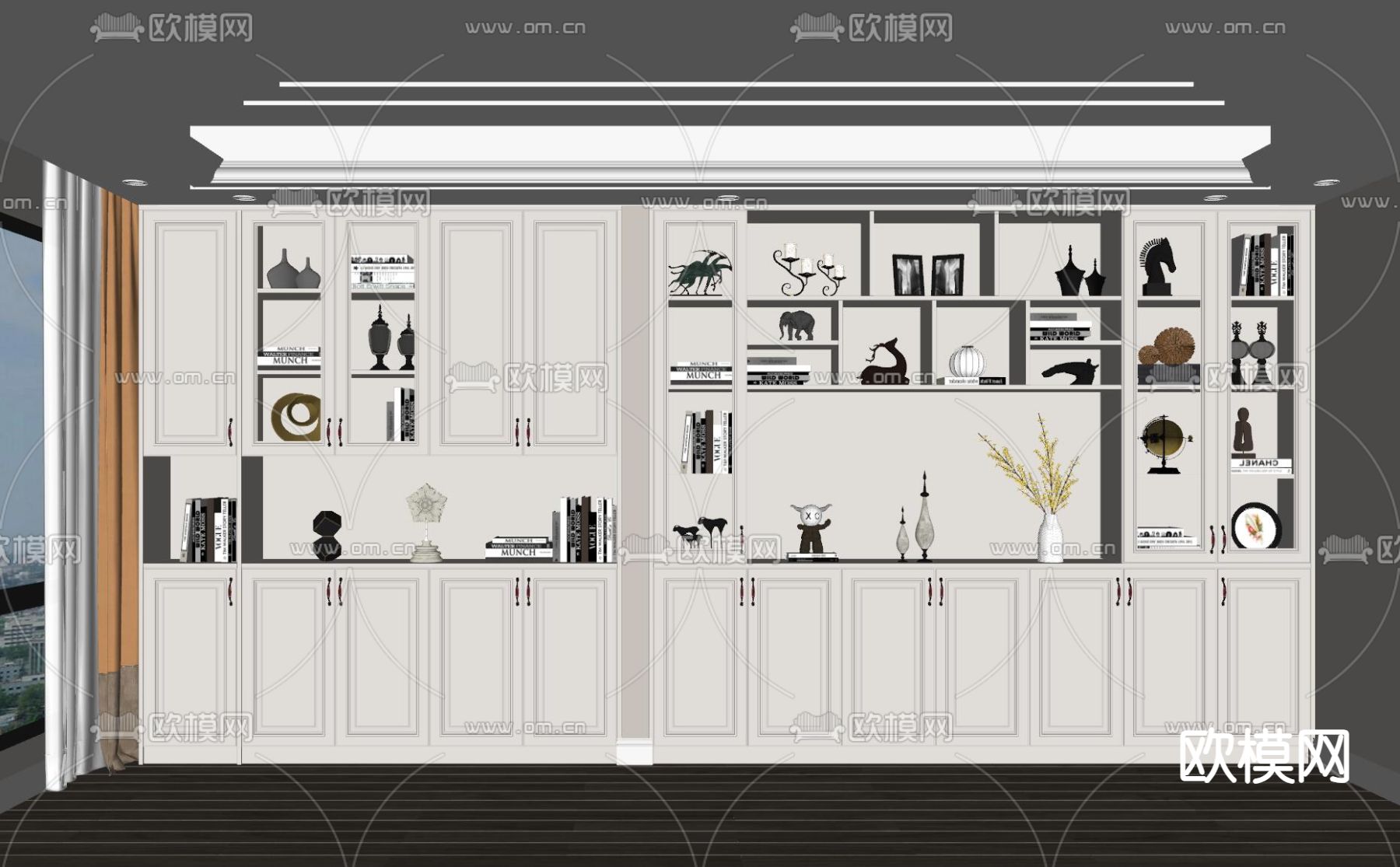 美式书柜su模型下载（渲染图2）