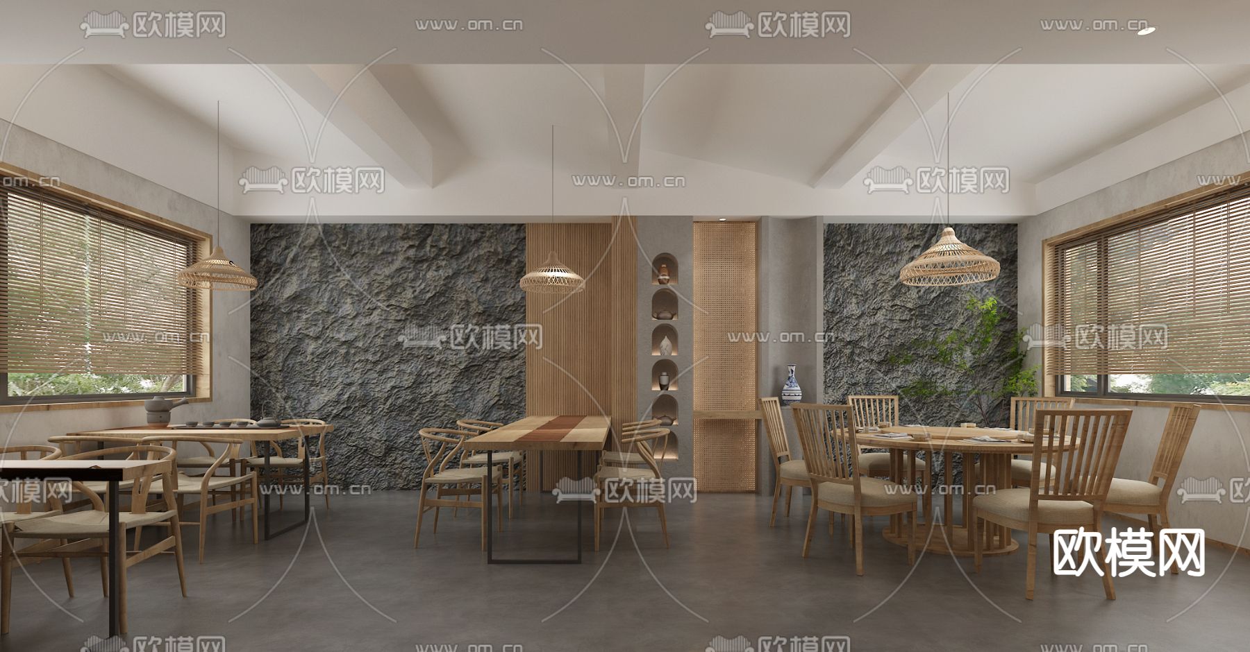 新中式民宿 大厅su模型下载（渲染图2）