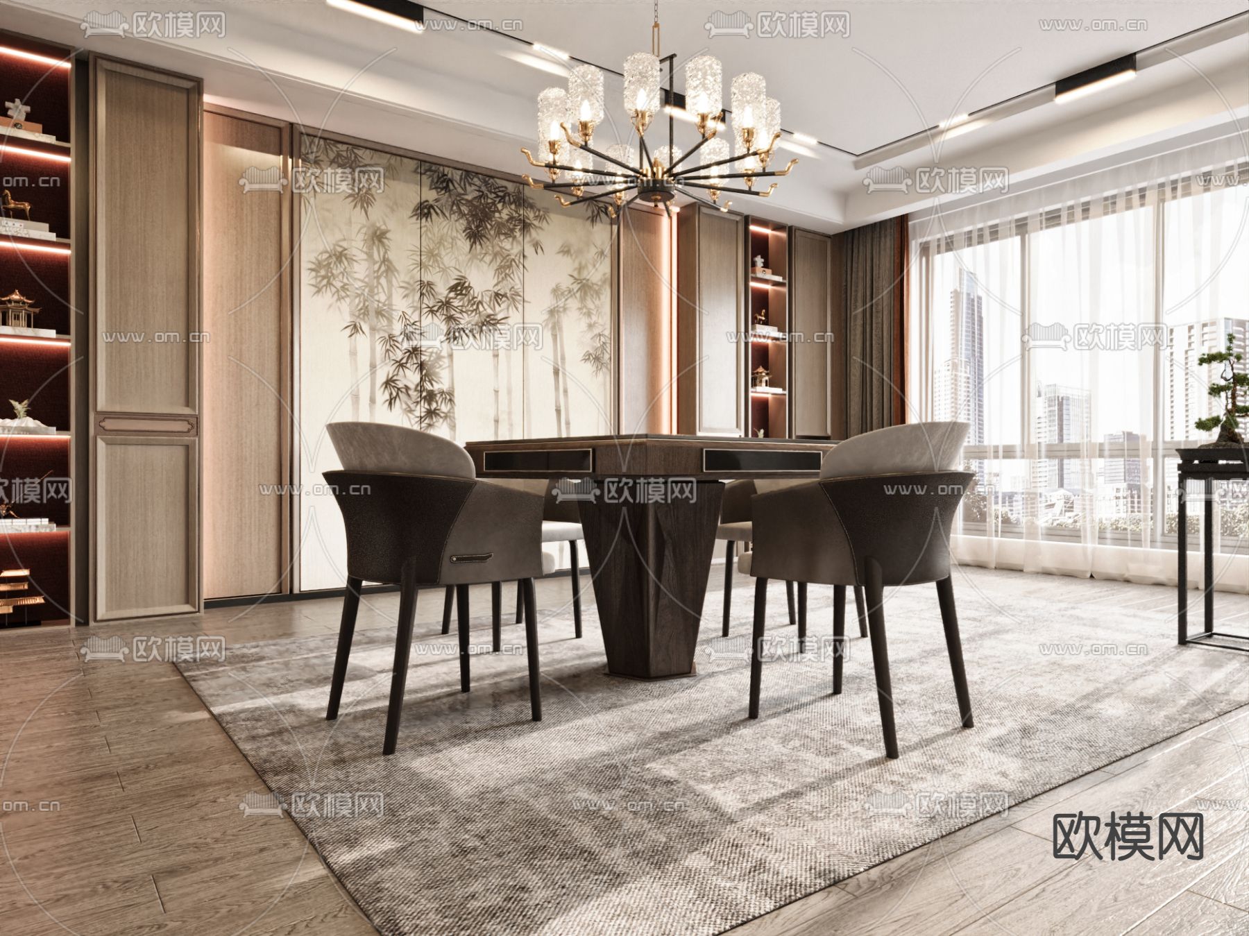 新中式棋牌室su模型下载（渲染图1）