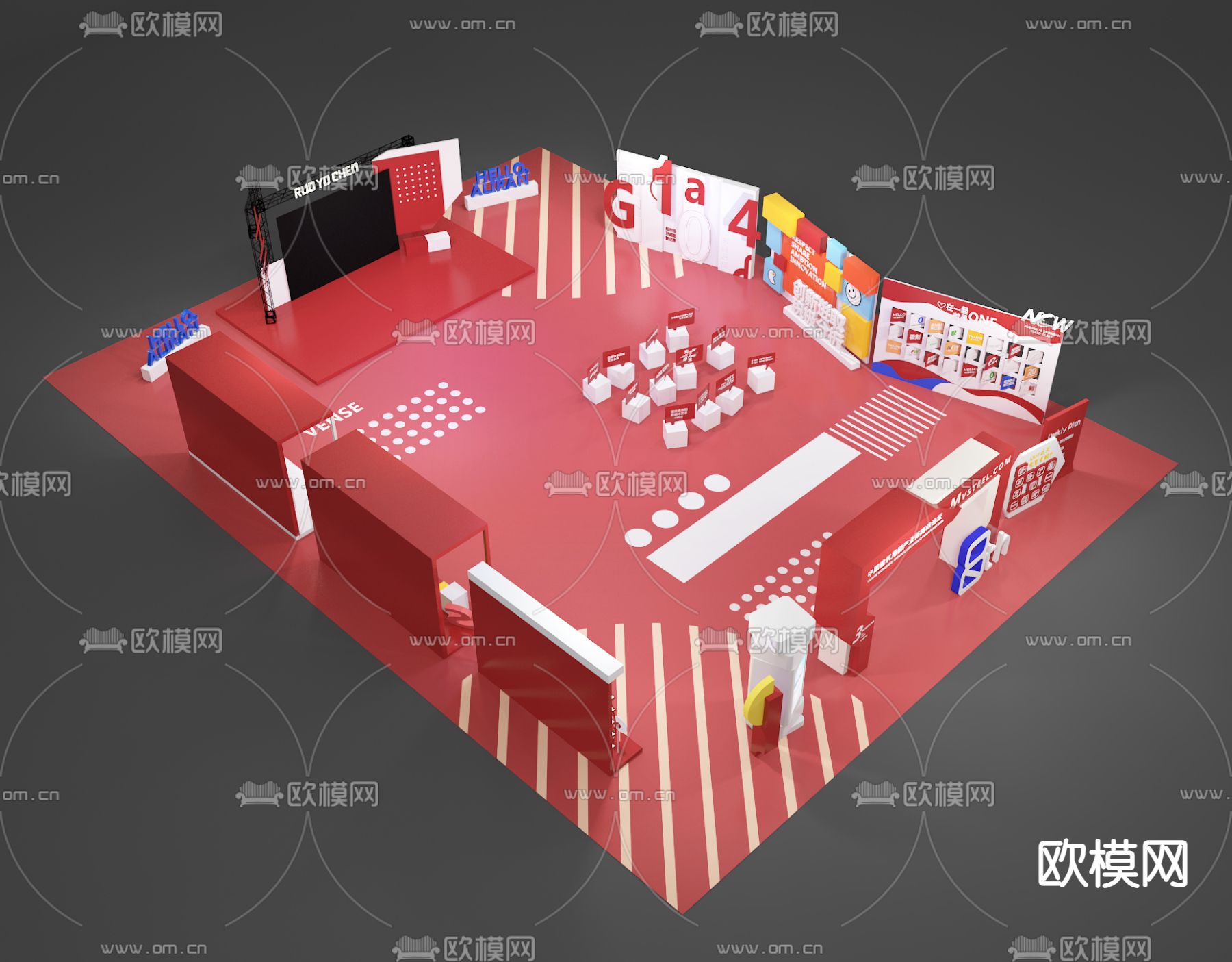 商业美陈舞台 装饰路演 快闪展览su模型下载（渲染图2）
