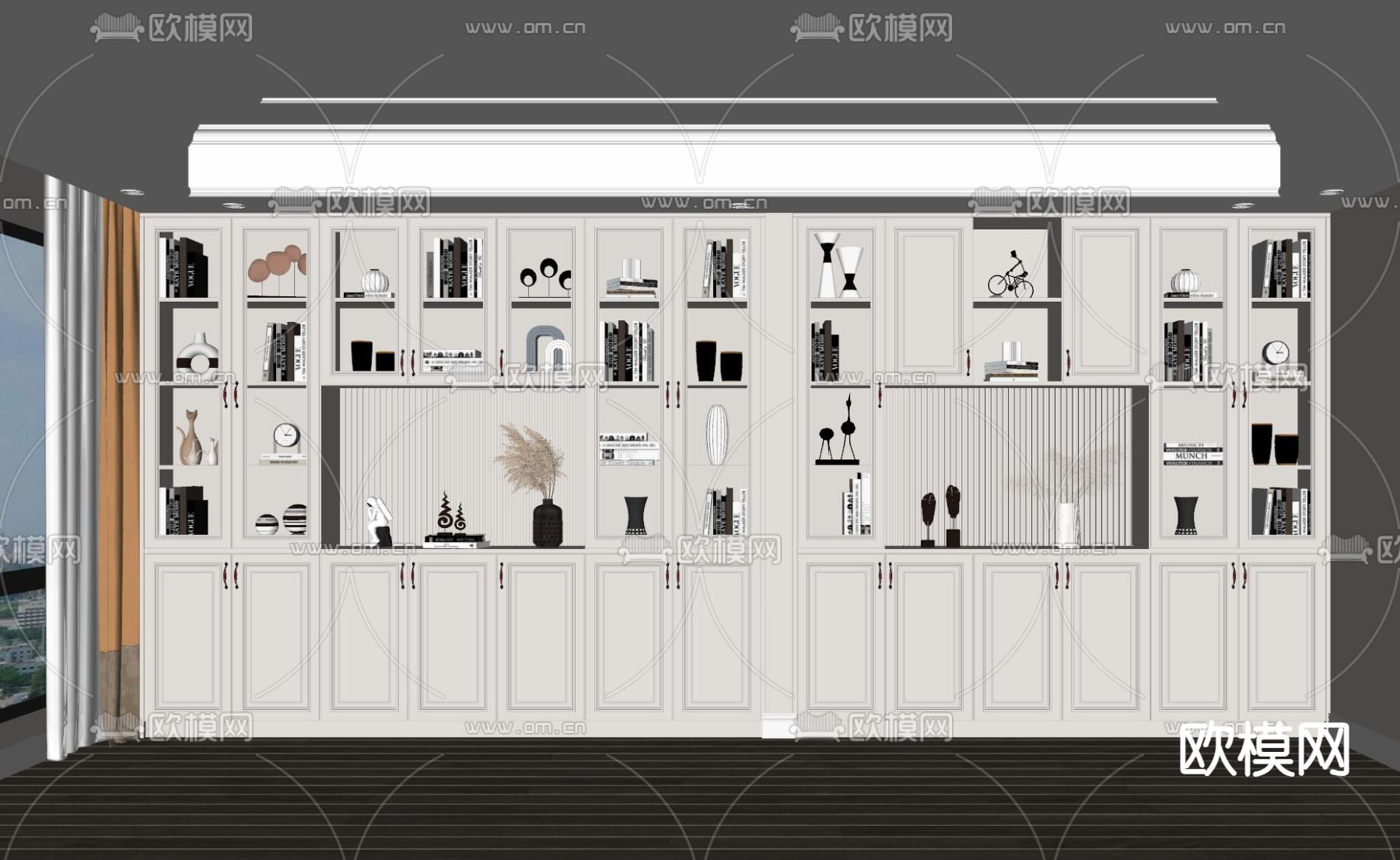 美式书柜su模型下载（渲染图2）