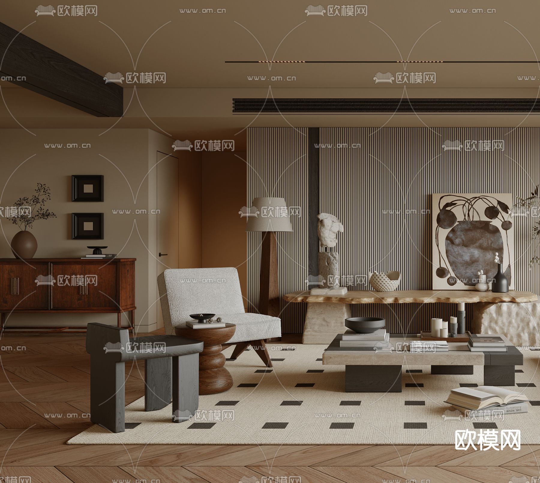 中古风客厅3d模型下载（渲染图3）