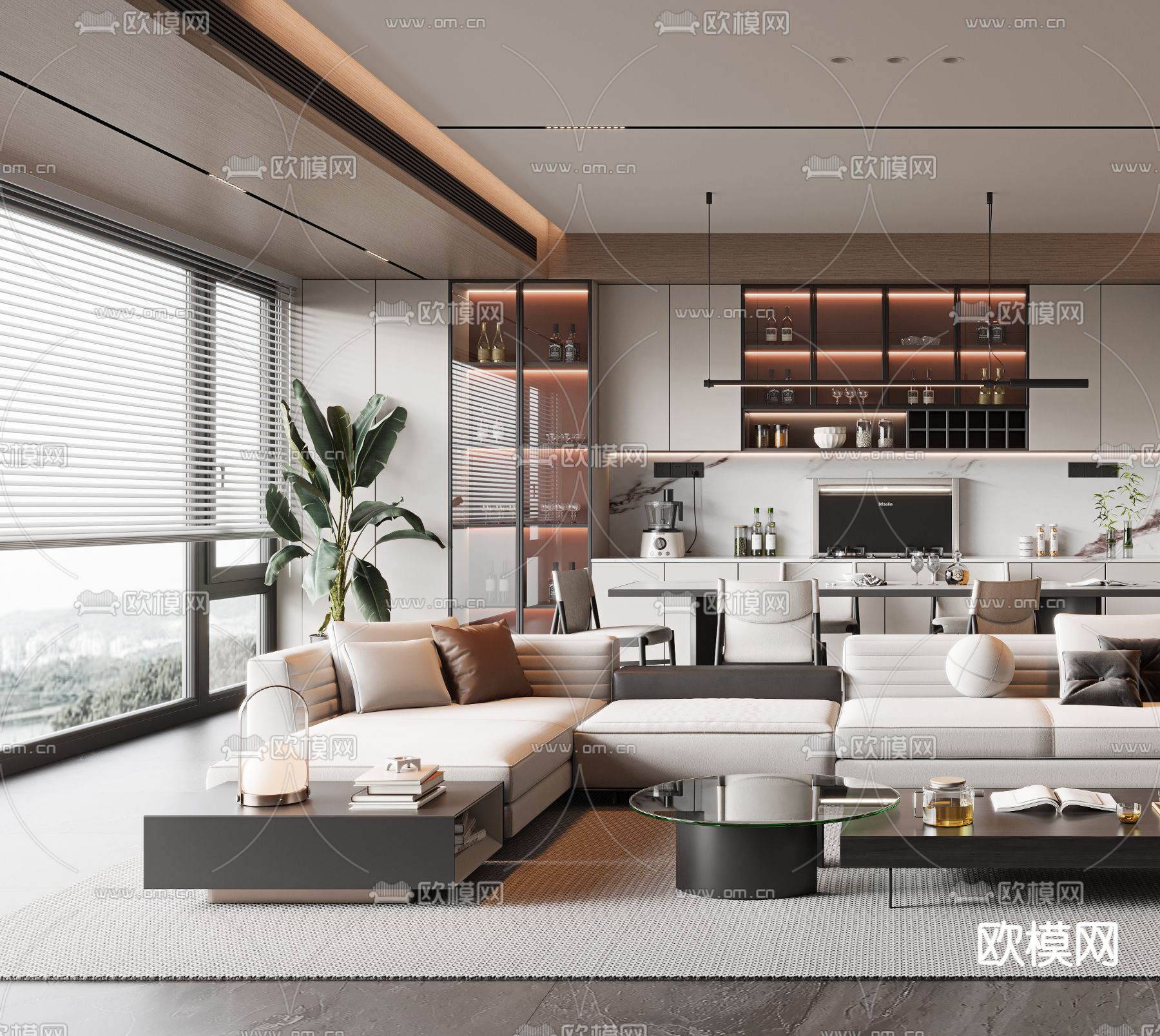 现代客厅 餐厅3d模型下载（渲染图3）