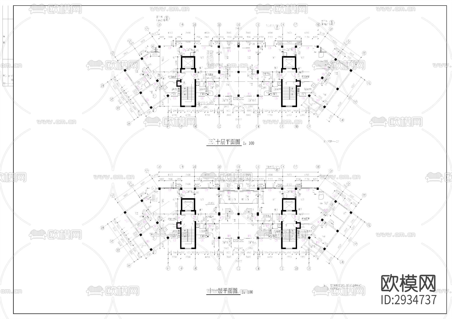 高层住宅小区建筑楼cad施工图下载（渲染图5）