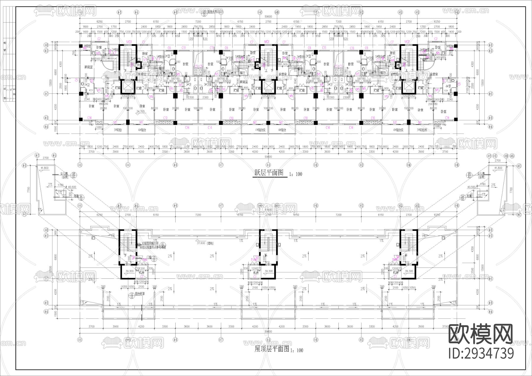 高层住宅小区建筑楼cad施工图下载（渲染图2）