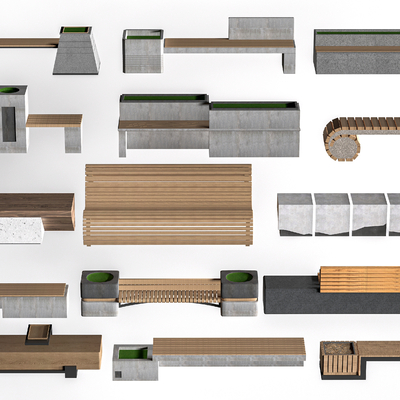  现代景观座椅 户外长椅su模型 