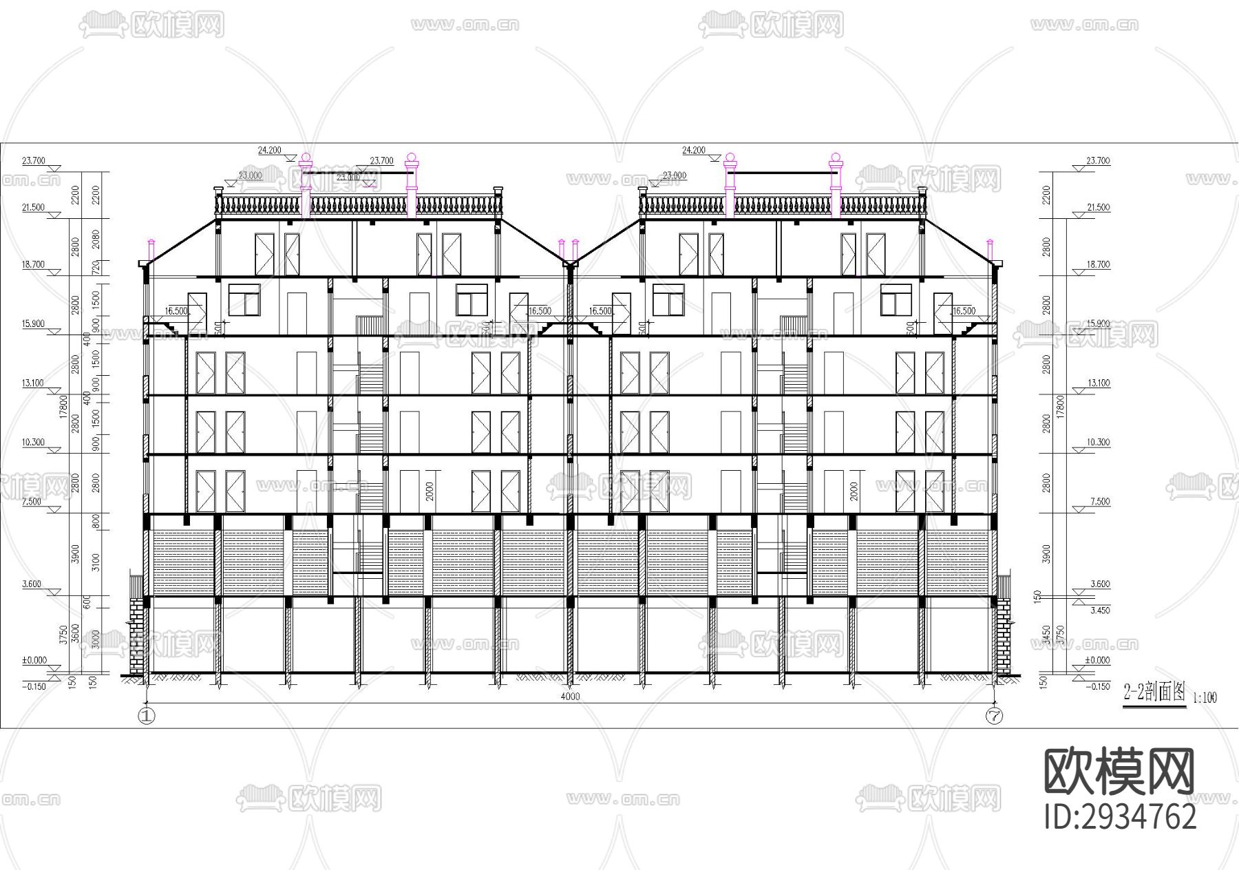 6层砖混结构商住楼设计cad施工图下载（渲染图7）