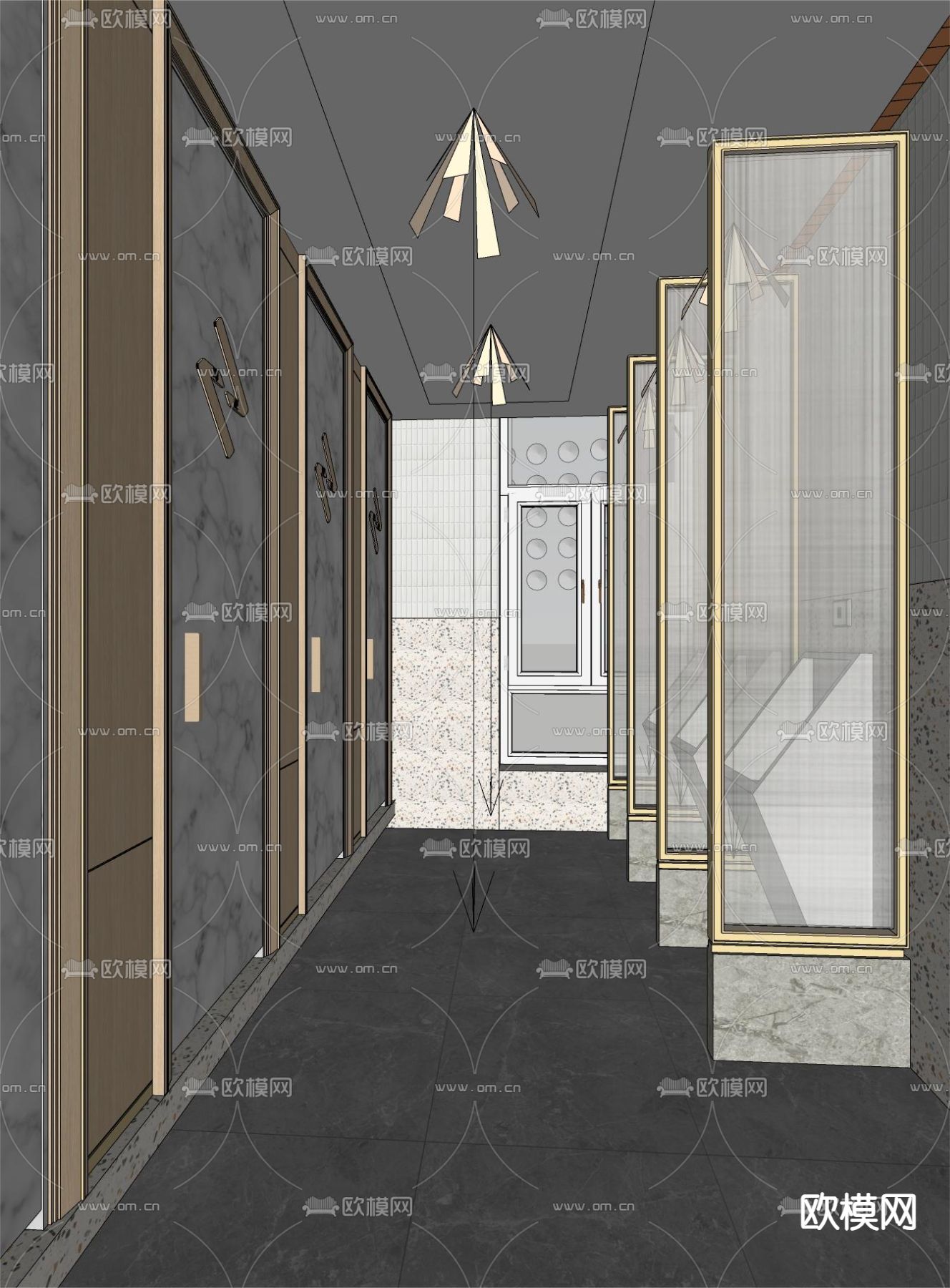 公共男卫生间su模型下载（渲染图4）