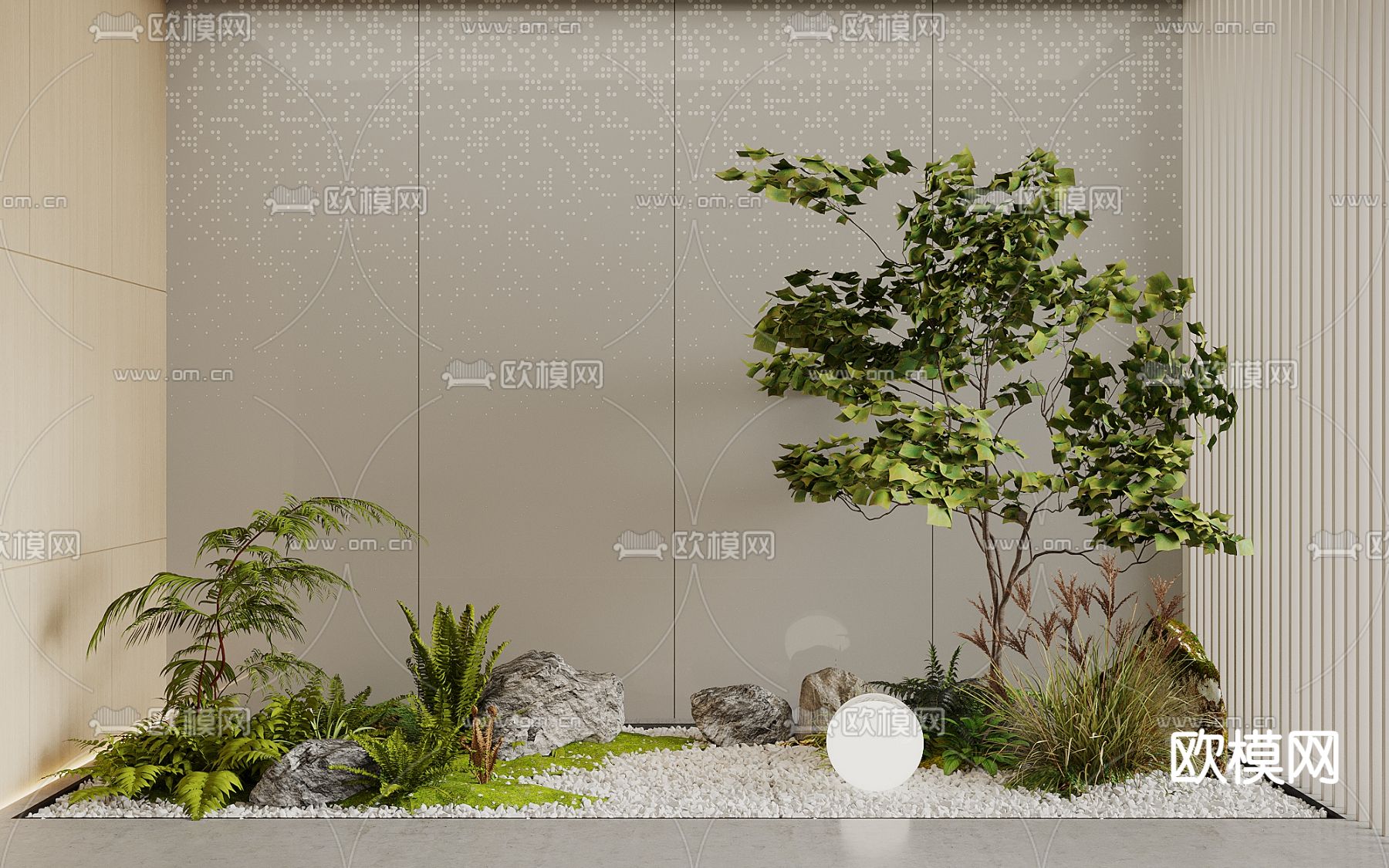 景观小品 植物造景 苔藓景观石3d模型下载