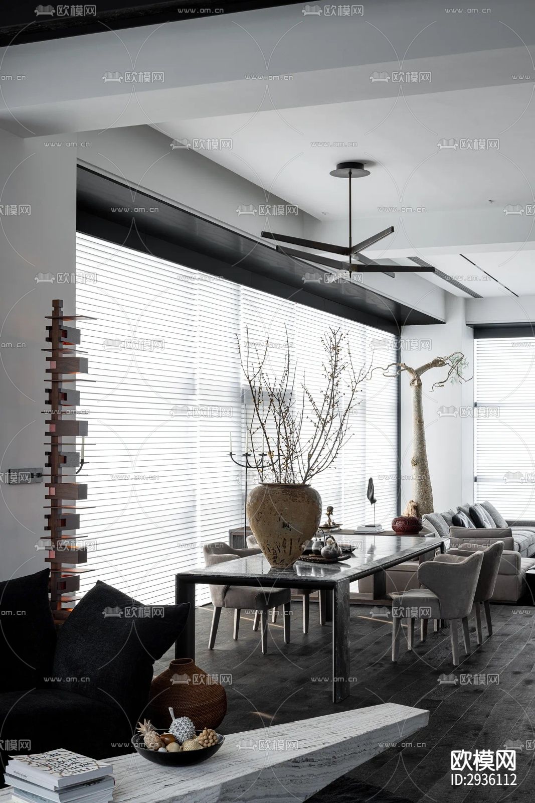 高级灰复式大平层下载（渲染图4）