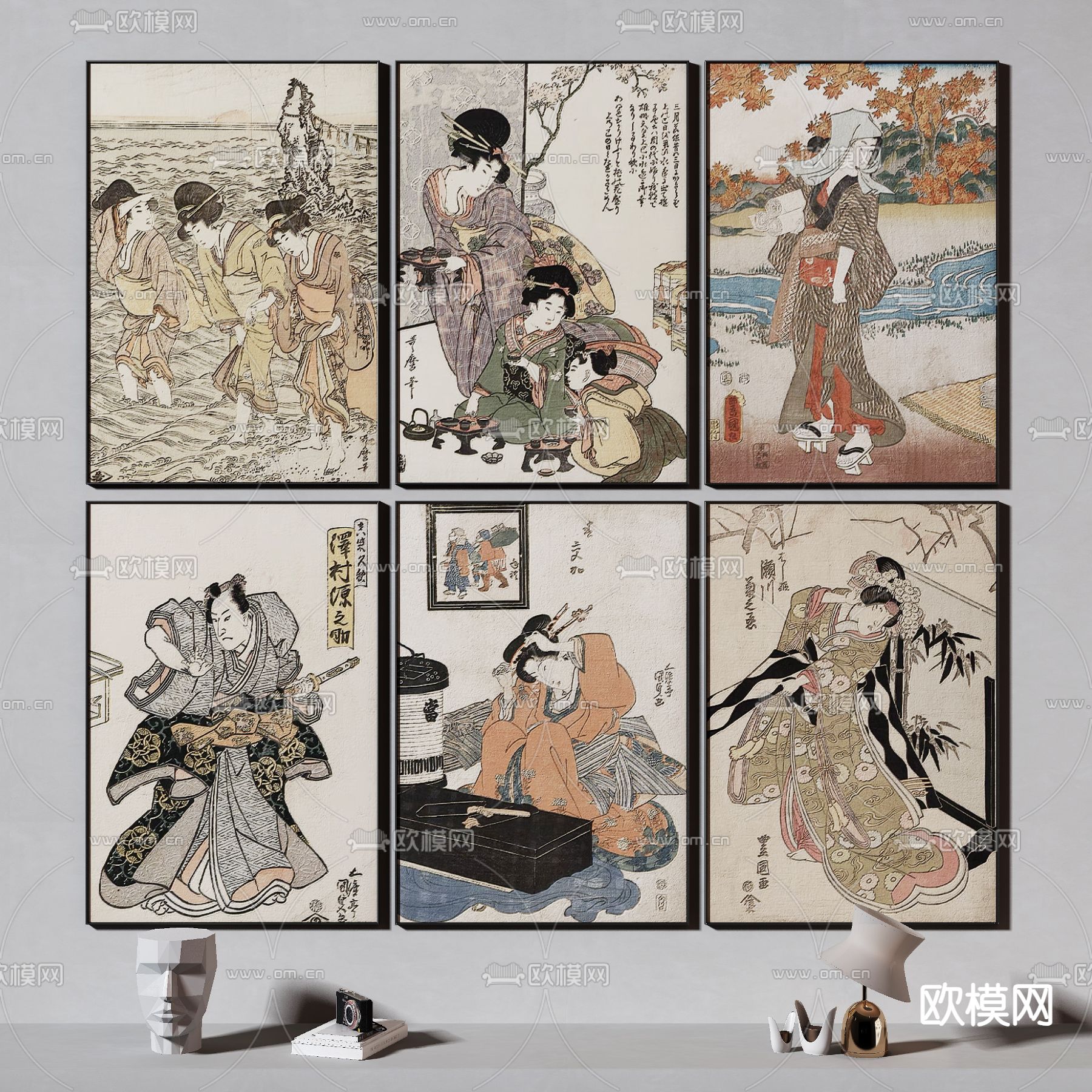 日式人物画 歌姬画 装饰画3d模型下载
