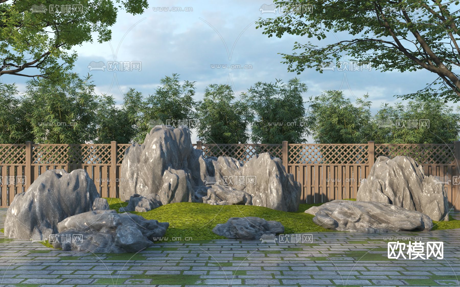 假山 石头 堆坡放石3d模型下载