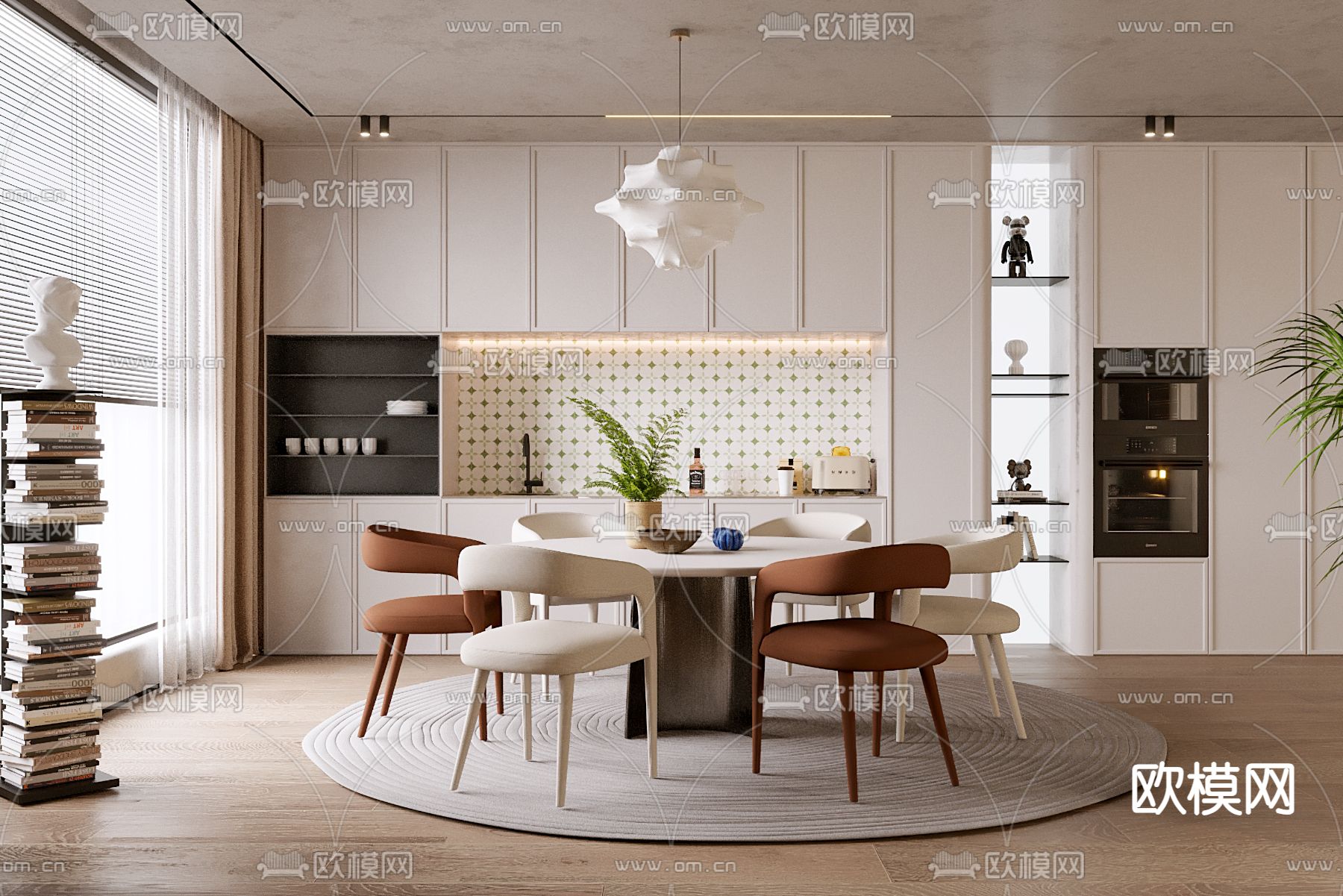 奶油风餐厅3d模型下载