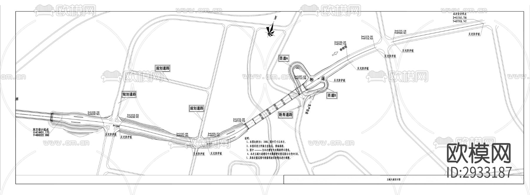 长江水岸融合提升项目之主干道中央隔离带工程cad施工图下载（渲染图3）