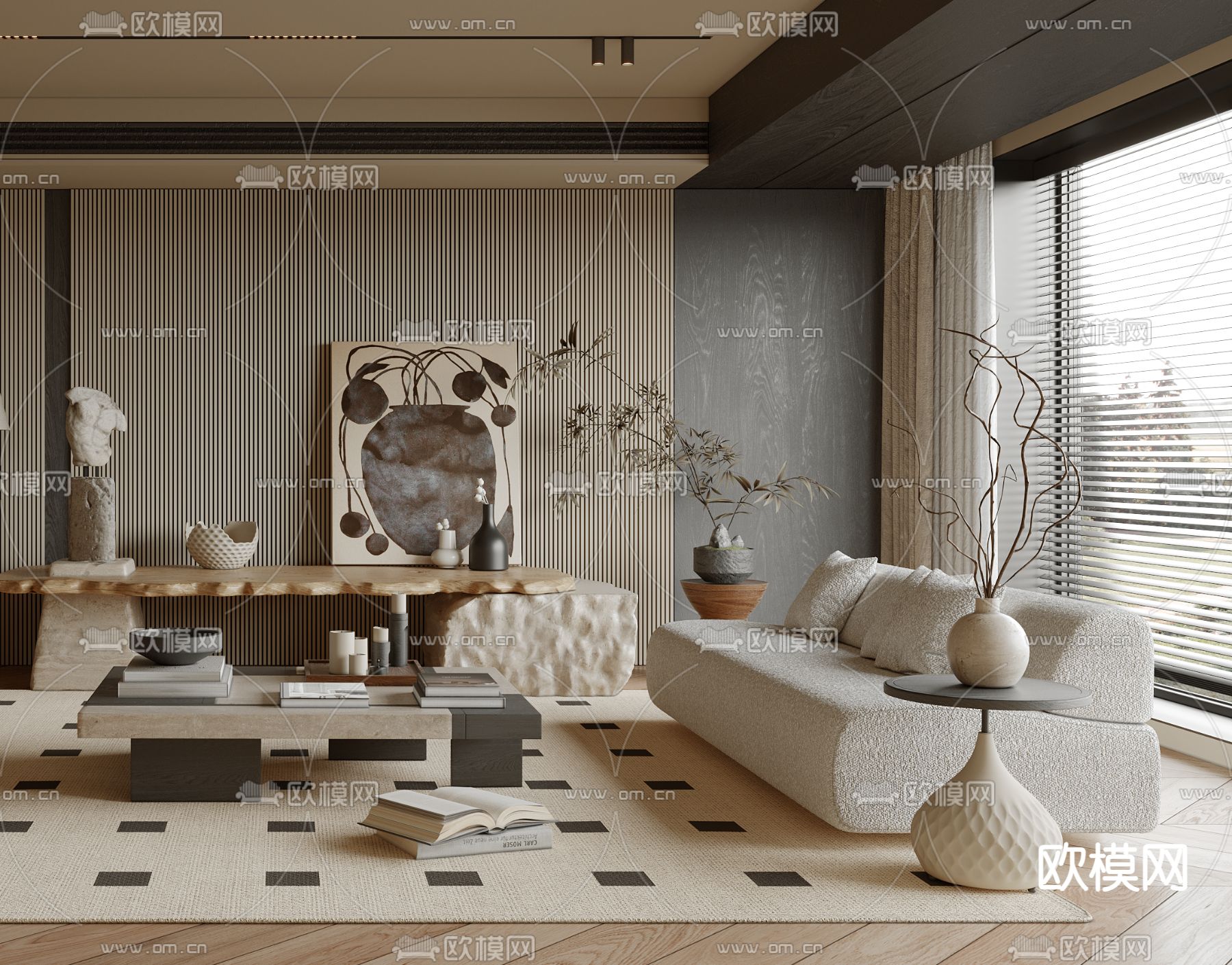 中古风客厅3d模型下载（渲染图2）