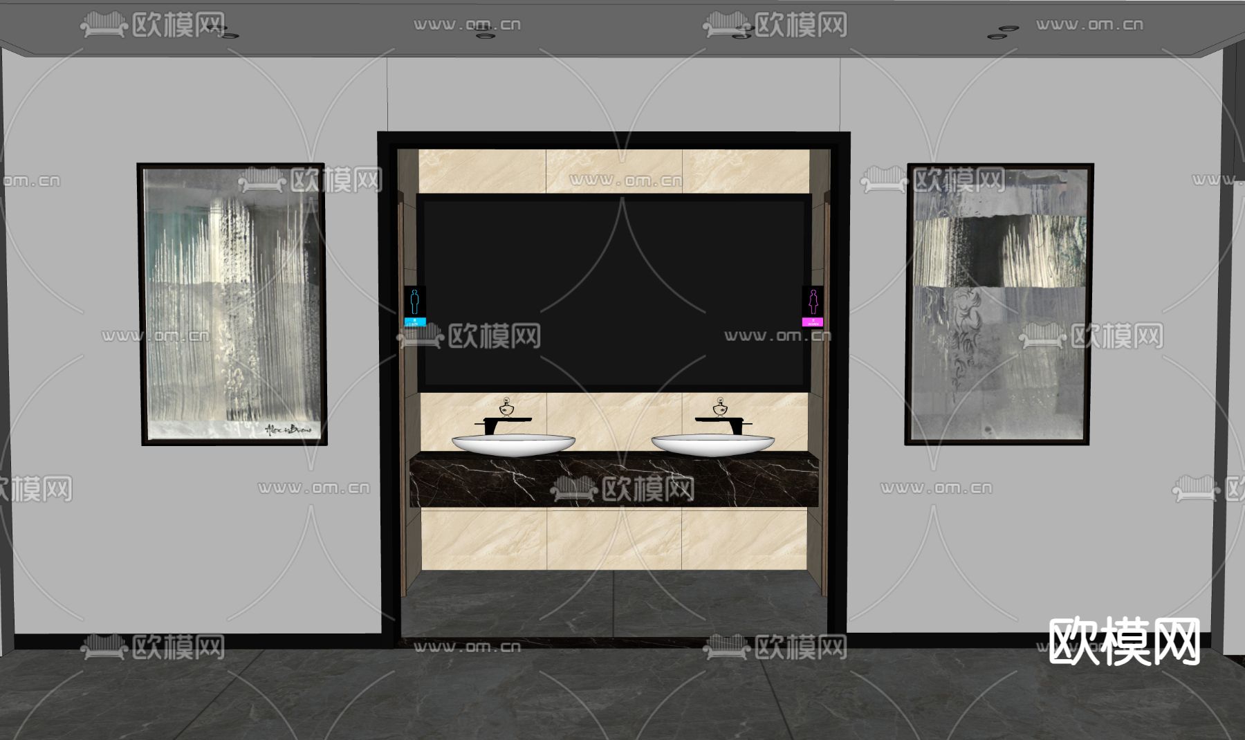 公共卫生间su模型下载（渲染图2）