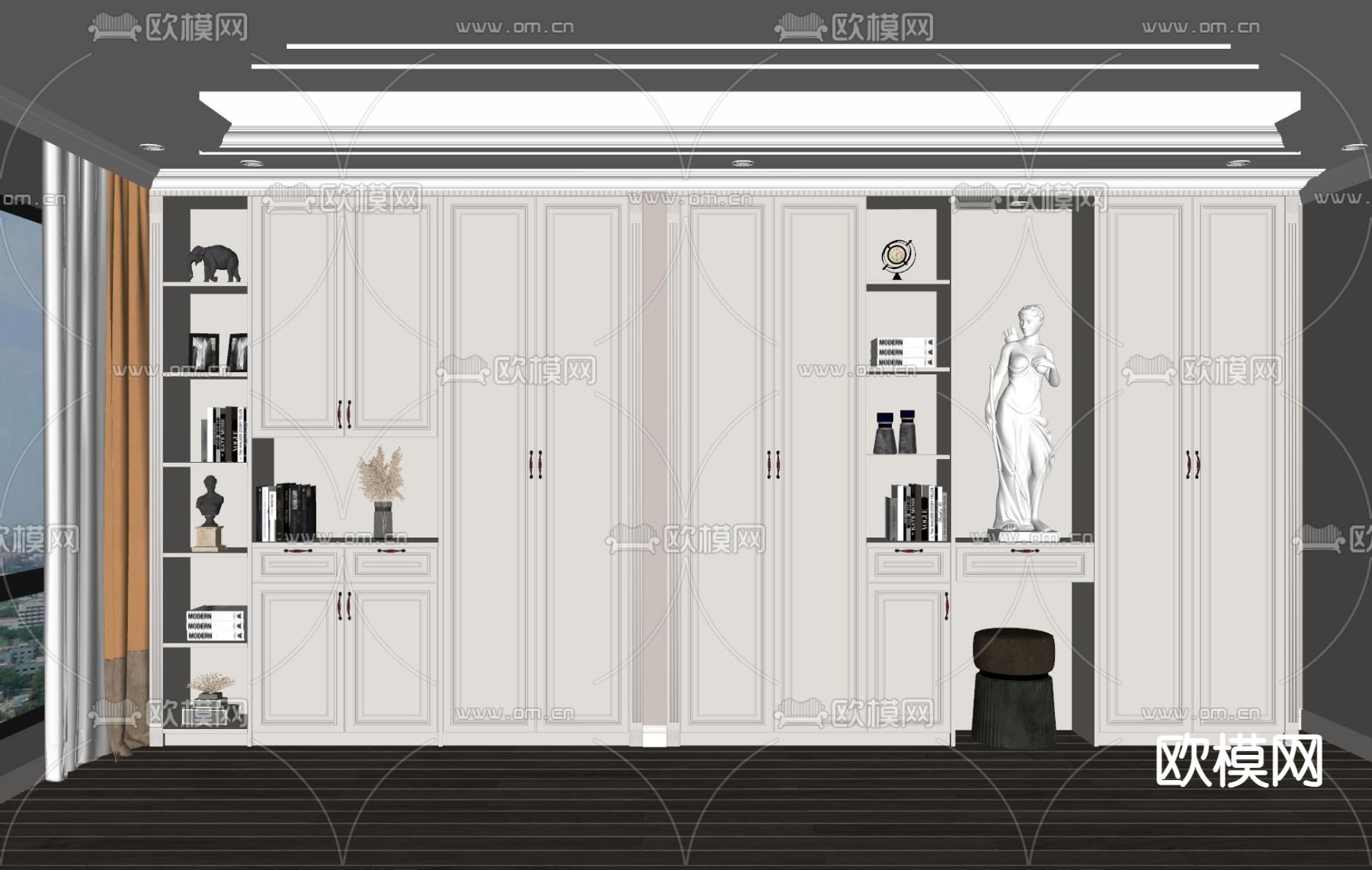 美式书柜su模型下载（渲染图2）